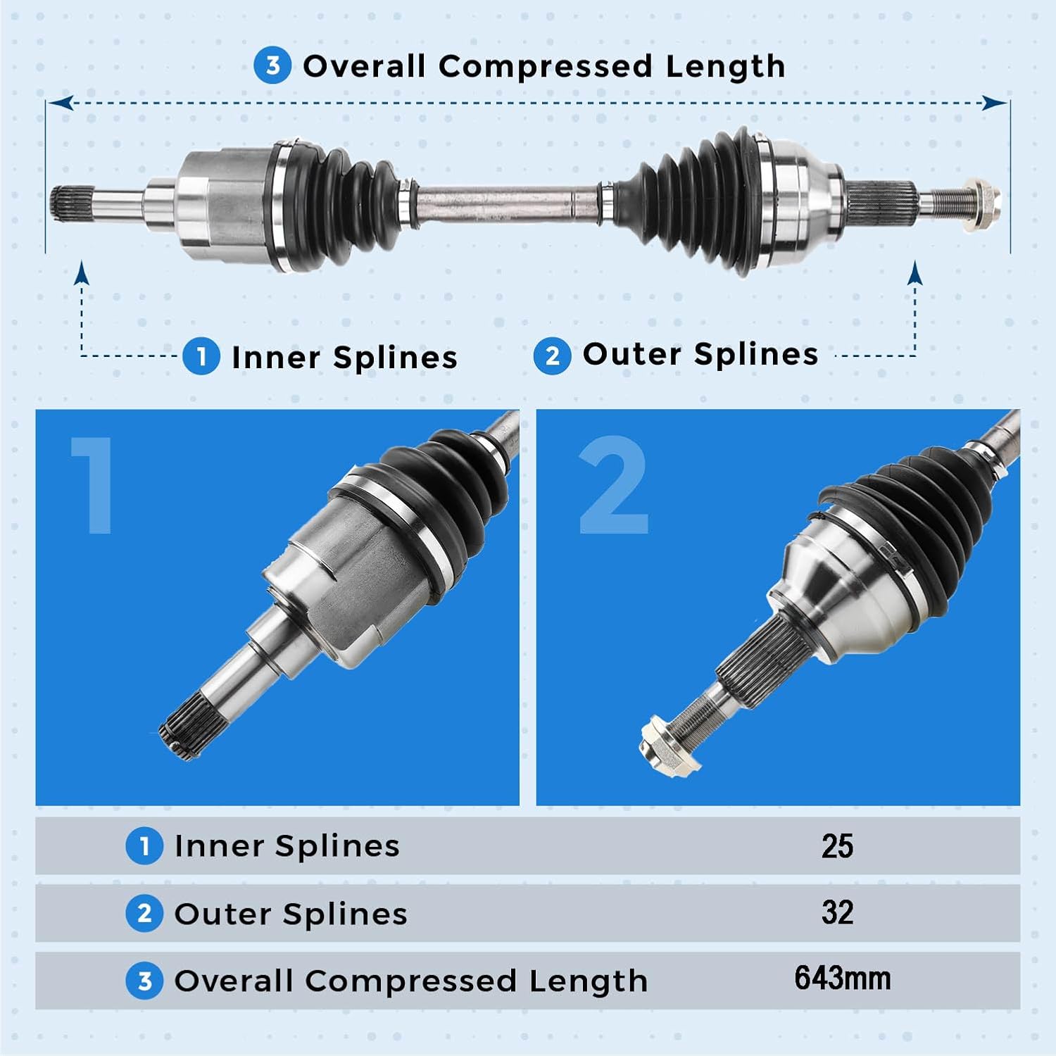 Front Driver Side CV Axle Drive Shaft Assembly for 2007-2017 Chrysler 200 Sebring Dodge Avenger Journey 2.4L 2WD