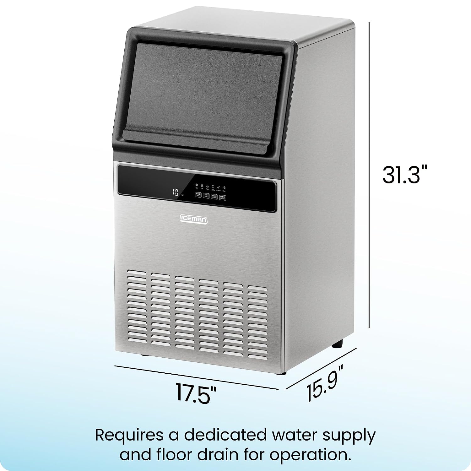 Iceman Commercial Ice Maker Machine, 100lbs/24H Stainless Steel Ice Machine with 30lb Storage Bin, Under Counter Ice Maker for Restaurant, Home, Bar, Office, Ice Scoop & Drain Hose Included