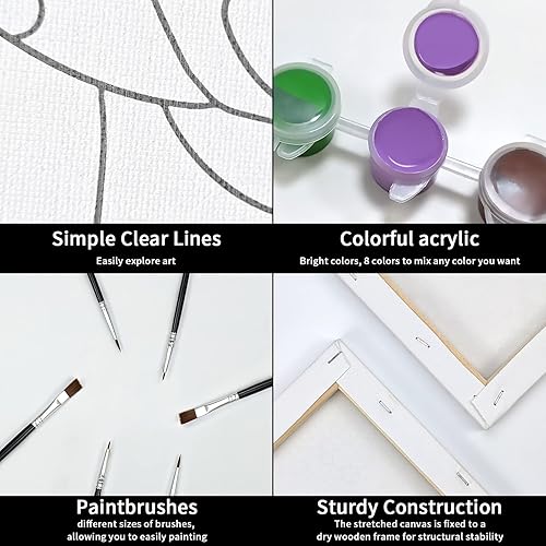 Miniatura 4 de VOCHIC Kit de pintura en lienzo predibujado para pintura para adultos, kits de fiesta de pintura y sorbos, suministros de fiesta de 8 x 10 pulgadas,