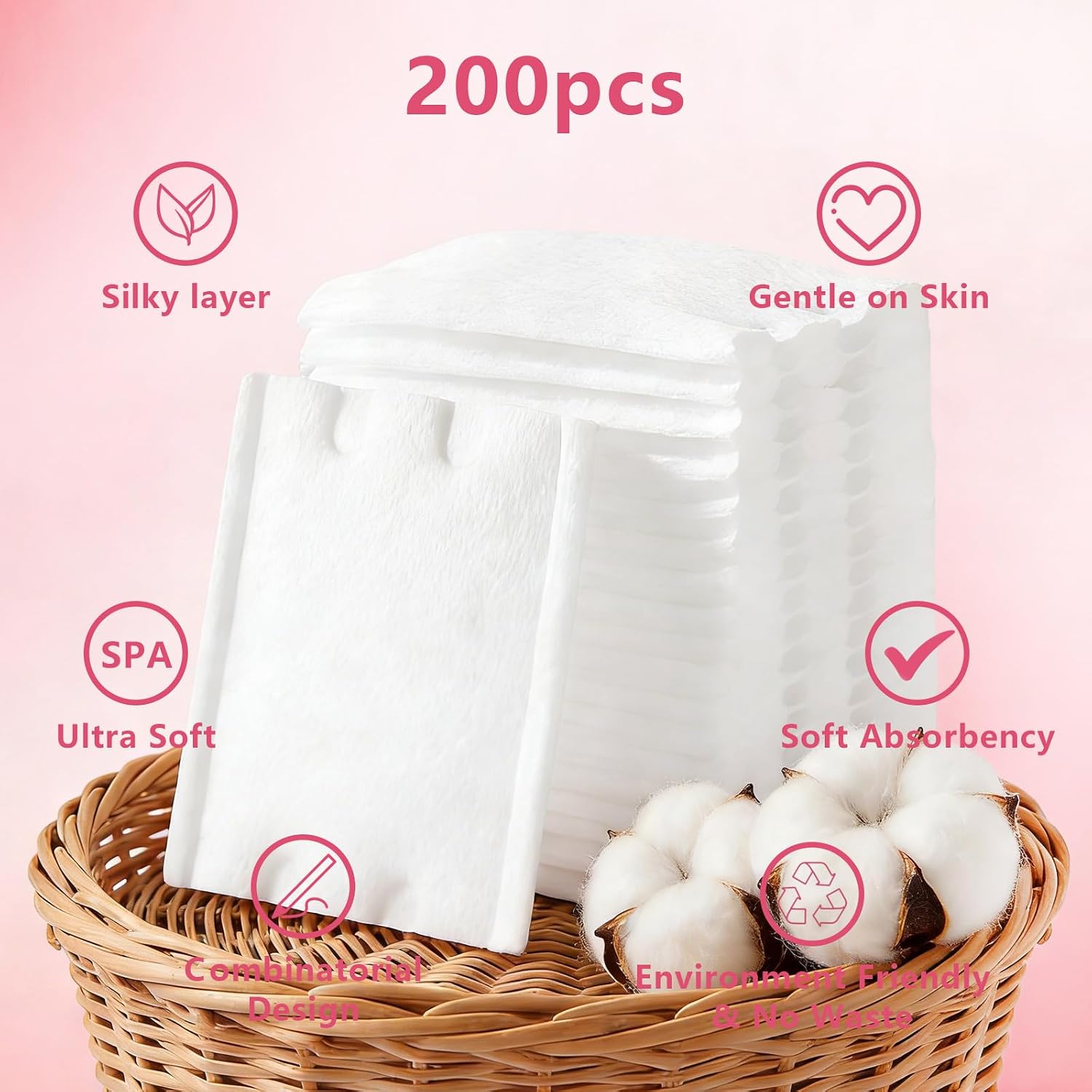 Cotton Pads - Includes 200 Squares - for Softener Application & Makeup Removal - 100% Natural, Super Soft