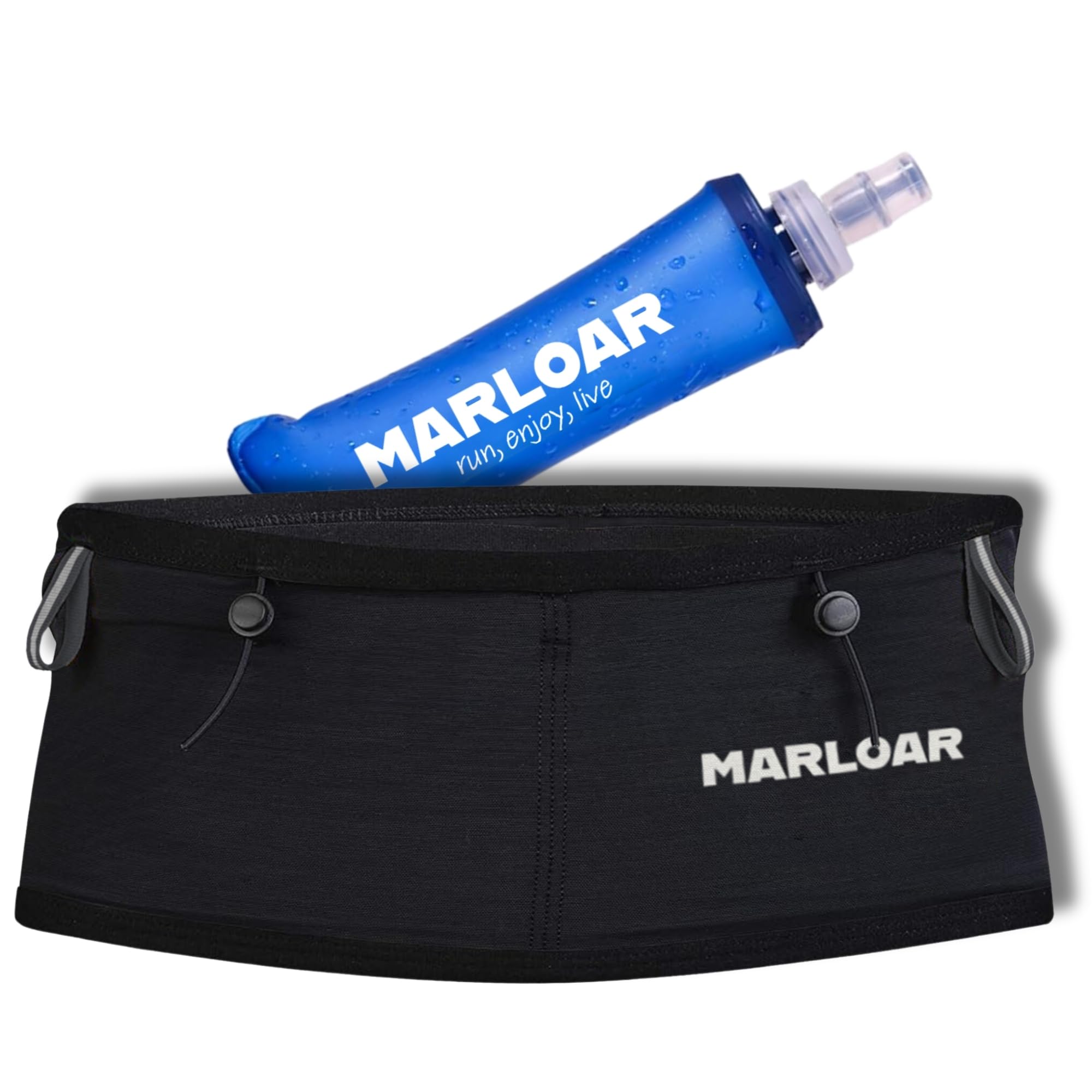 MARLOAR 런닝 벨트 + 소프트 플라스크 250ML 선물 - 런닝 벨트 - 런닝 벨트 러기지 랙 및 트레일 러닝 폴 홀더 블랙 모든 사이즈에 맞음