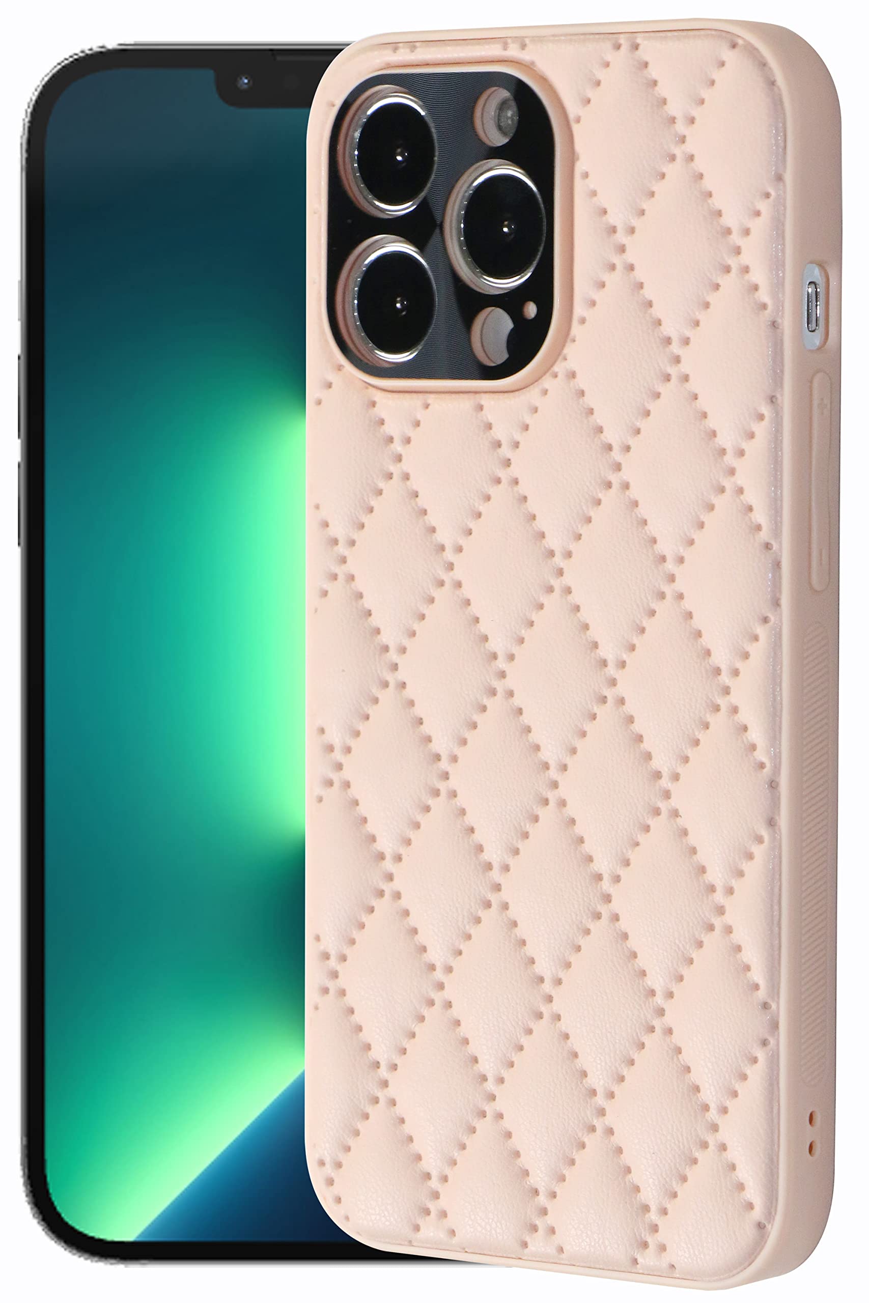 IvachellCompatible with iPhone 13 Pro Max case Luxury Cute Women Soft PU Leather Cases for Girls Girly Rhombus Grid Pattern 13promax 5g Bumper Cover 6.7 inch (Pink)