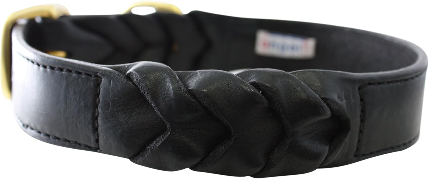 Angel Braided Leather Dog Collar, 24" x 1.25", Black, Top Grain Argentinean Cowhide, Strong, Supple and Soft