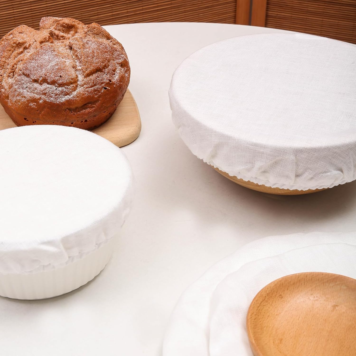 100% Linen Bowl Covers Reusable For Bread Proofing, 4 Pcs Elastic Cloth Fabric Bowl Covers, 5.9*7.9*9.8*11.8 Inches, White