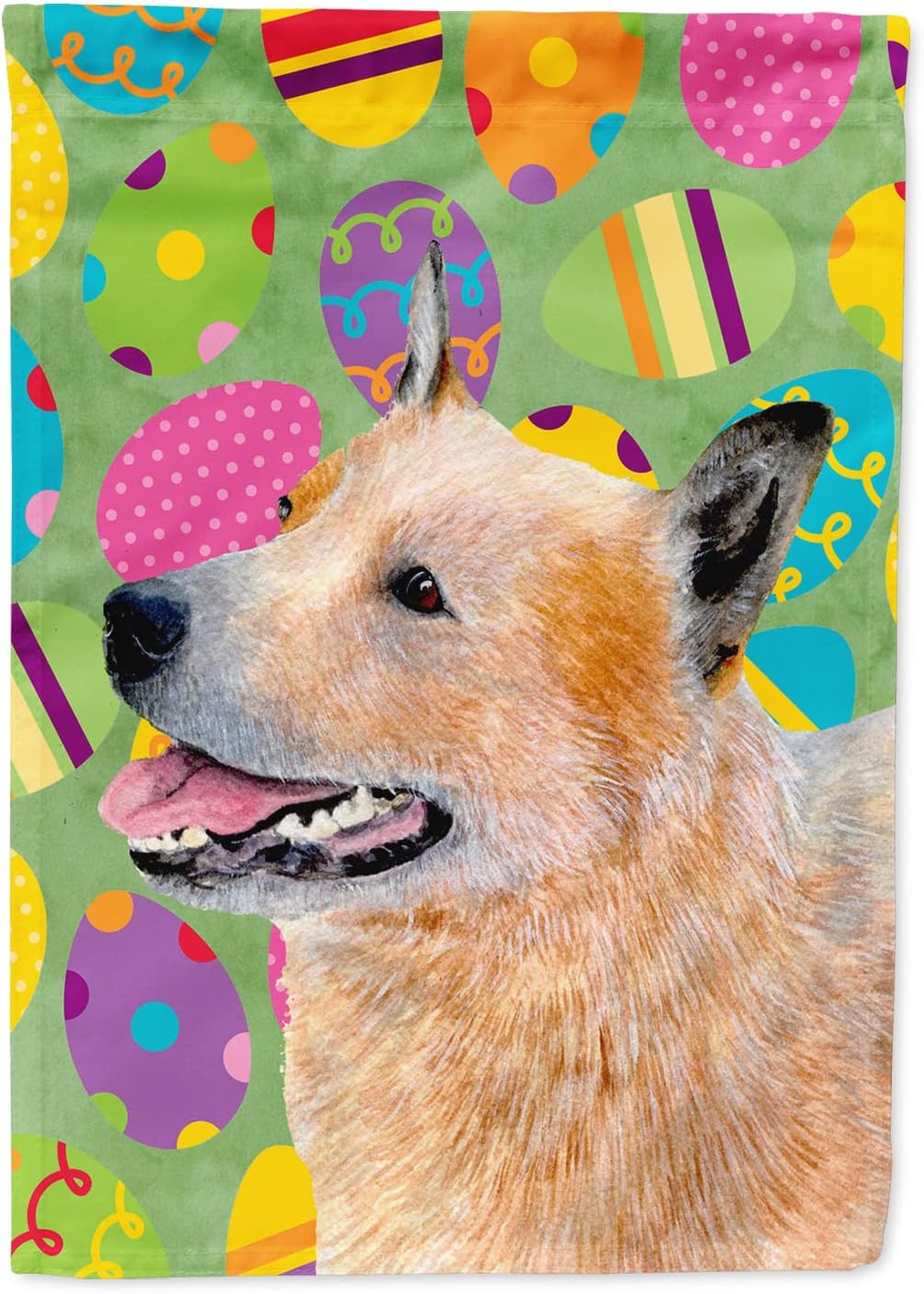 Caroline's Treasures LH9407CHF Australian Cattle Dog Easter Eggtravaganza House Flag Large Porch Sleeve Pole Decorative Outside Yard Banner Artwork Wall Hanging, Polyester, House Size, Multicolor