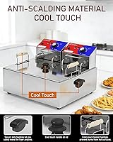 Vista 8 de Freidora Comercial Profunda - Freidora Eléctrica de 22 L con Cesta de 10 L, Freidora Comercial Profunda con Cesta (3 Piezas), Freidora de Acero