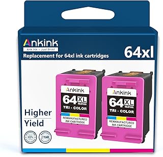 Ankink Higher Yield 64XL TRI Color Combo Replacement for HP 64 XL HP64 HP64XL Ink Cartridge | Envy Photo 7855 7155 6255 6400 7100 7155 7164 7858 7800 6230 7120 7955 7958 Tango Ink X Printer 2 Pack