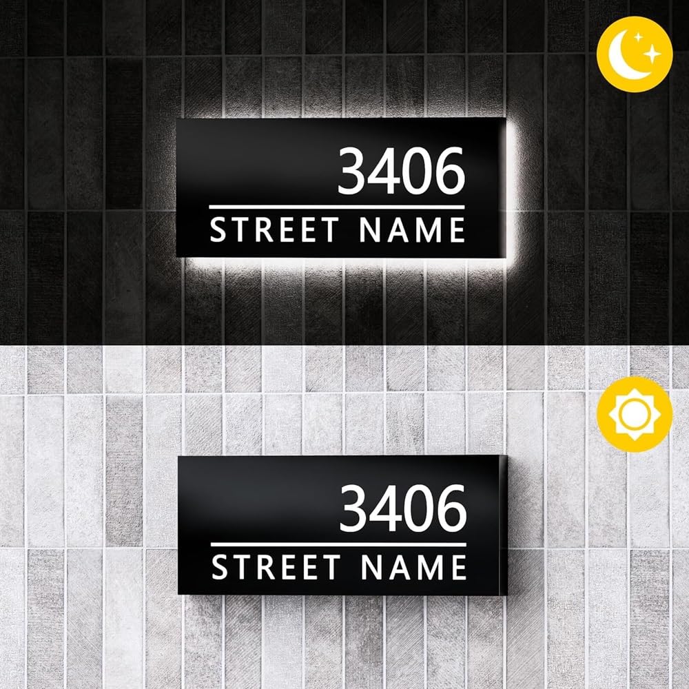Placas De Dirección Modernas Y Personalizadas Con Luz LED, Número De Casa Iluminado En Acrílico 3D Personalizado For Exteriores Y Patios.(20x40 cm)