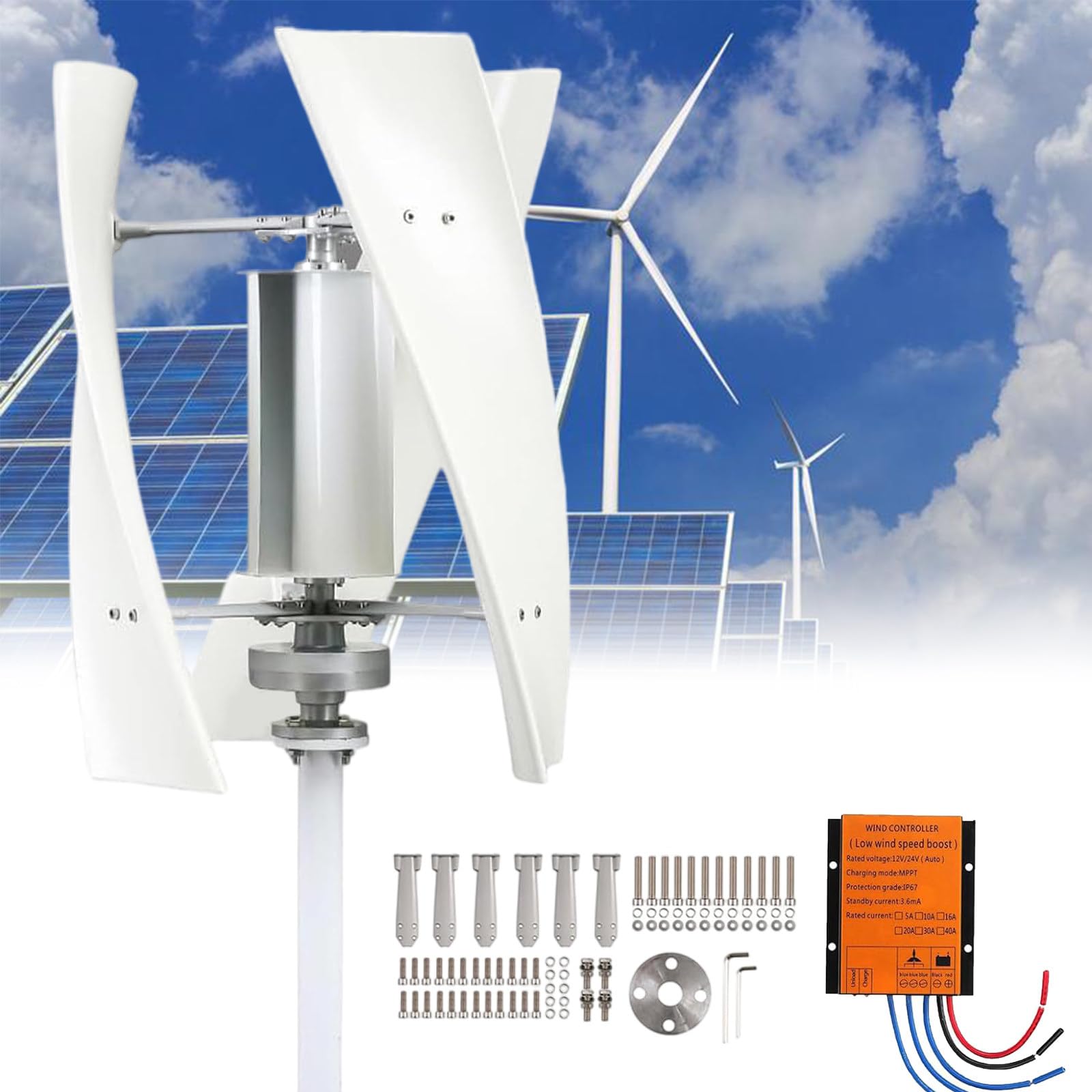 8000 W 24 V 12 V 48 V pionowy zestaw generatora wiatrowego Off-Grid z regulatorem ładowania do użytku morskiego, kampera, domowego i przemysłowego