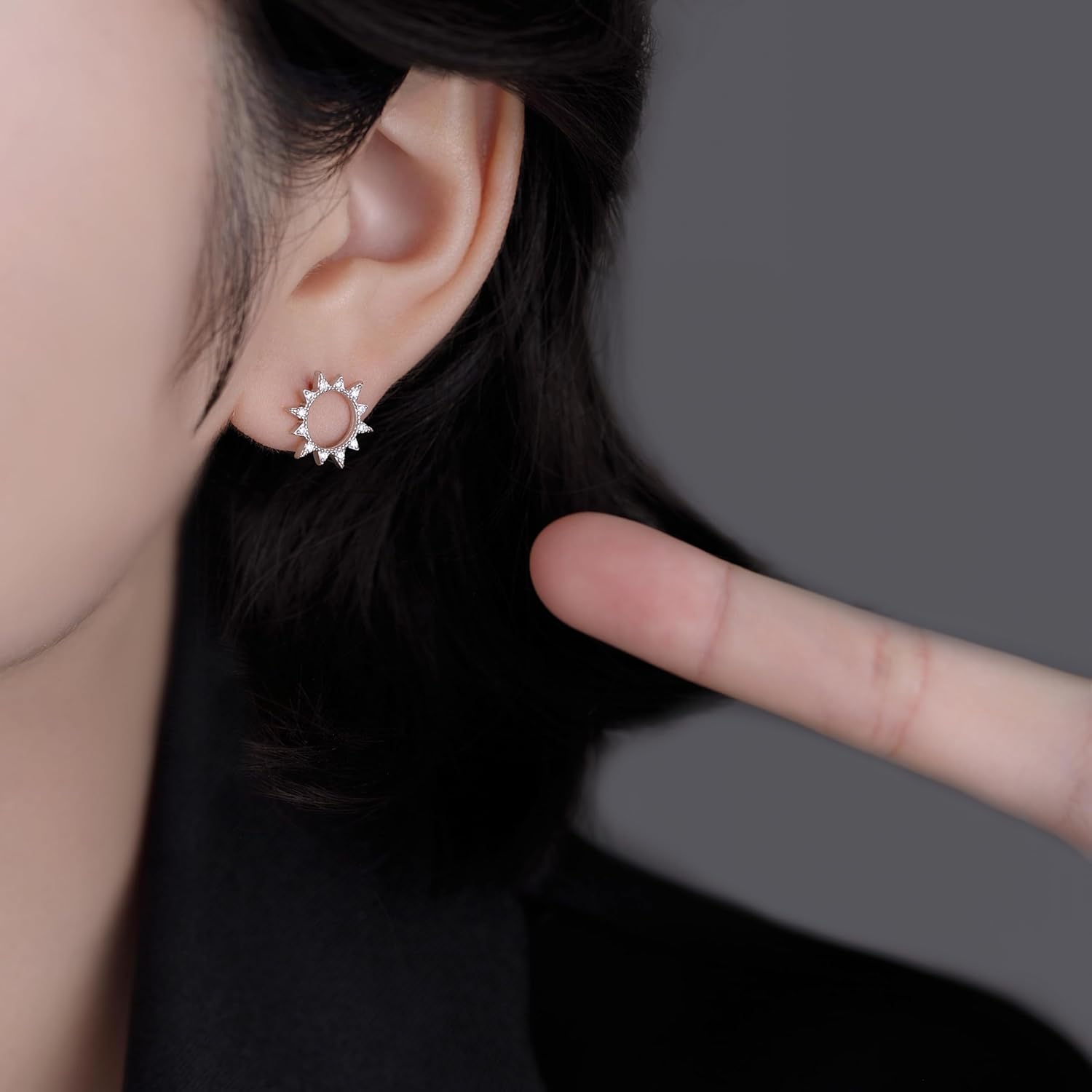 Reffeer Solid 925 Sterling Silver Sun Earrings Stud for Women Teen Girls Hollow Stud Earrings CZ Circle Earrings - Image 3