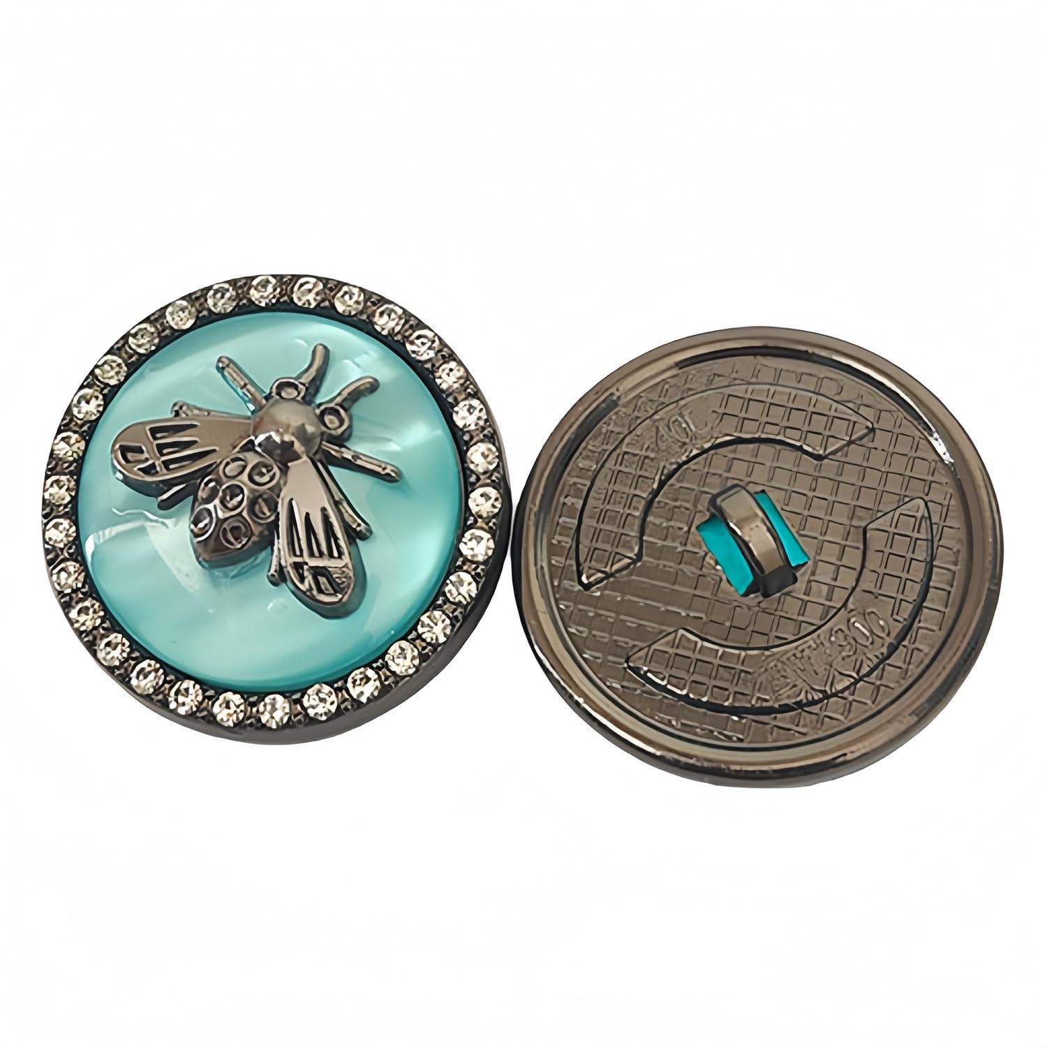 5 Pcs Metal Rhinestone Honey Bee Botton Round Shape Button for Sewing DIY Crafts Jewelry Making (Gun Black Blue, 18mm)
