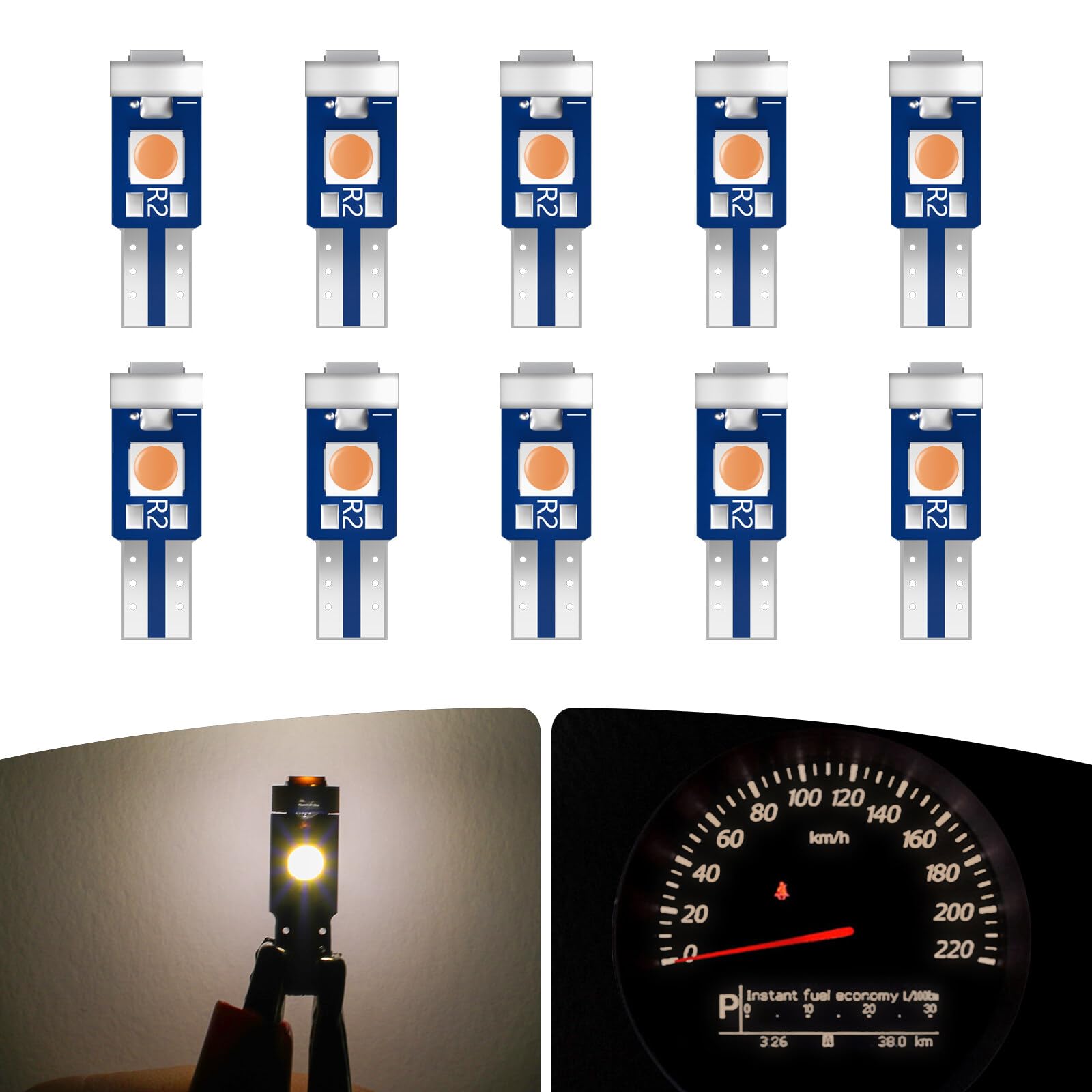 ECCPP 10x Instrument Cluster Dash Panel Lights T5-3-3030-SMD-Yellow