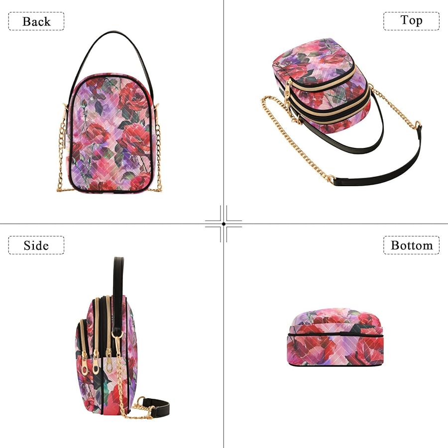 Roses trendy quilted crossbody bags for women with multi pockets