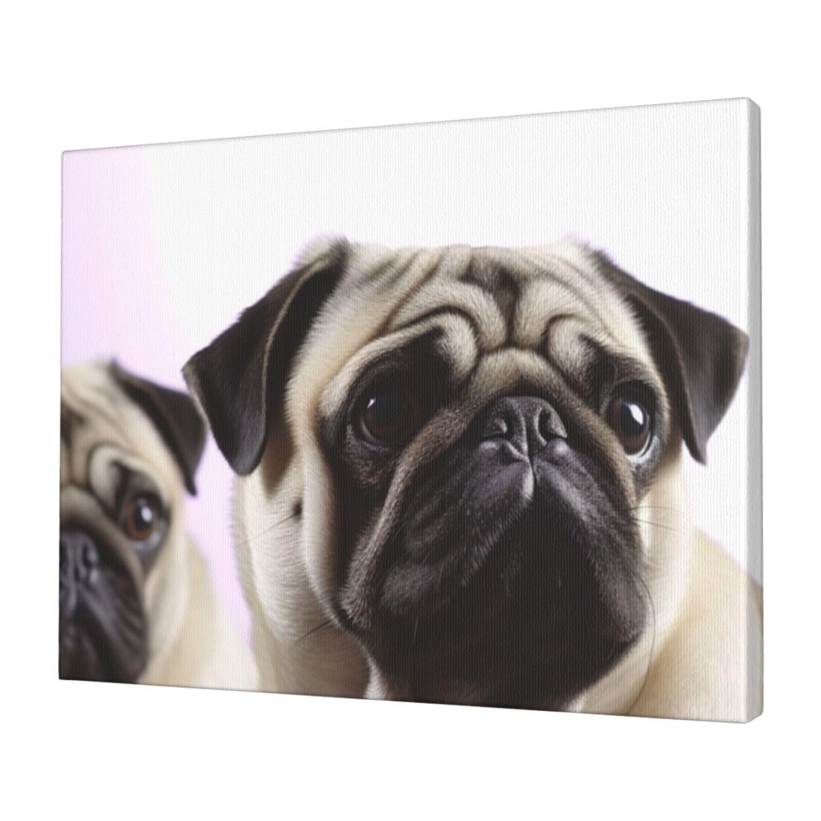 FodPand Canvas Wall Art for Living Room Wall Decor 12"x16" Modern Artwork Painting Pictures Hanging Canvas Prints pug dog Aesthetic Wall Art for Bedroom Bathroom Office Wallart Decor