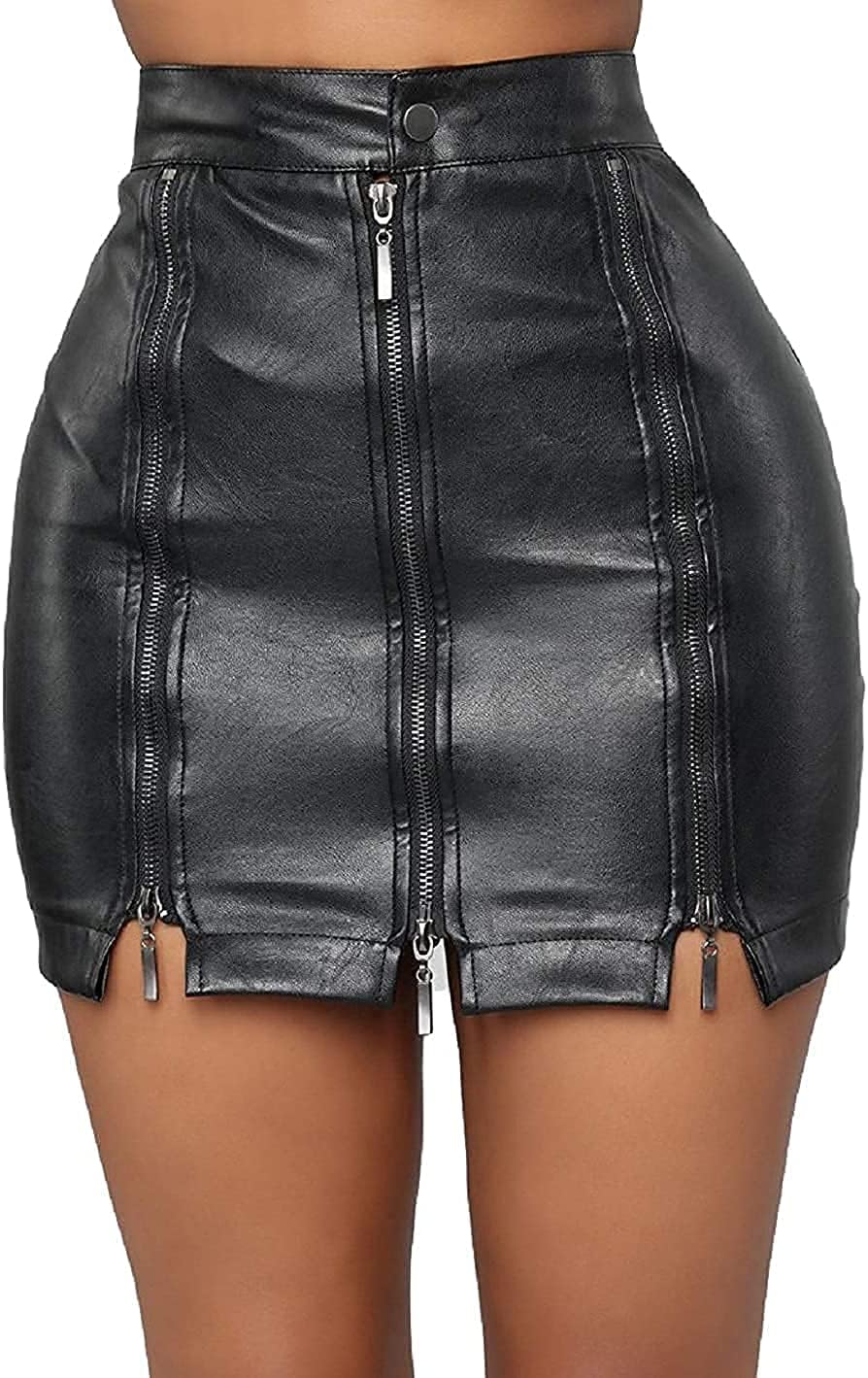 CHARTOU Women’s Sexy High Waist PU Leather Zipper Packaged Hip Mini Skirt