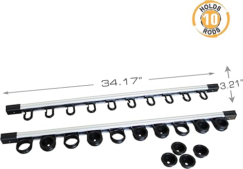 Miniatura 3 de Rush Creek Creations Estante de almacenamiento de caña de pescar de pared o techo para 10 cañas, soporte vertical u horizontal para caña de pescar