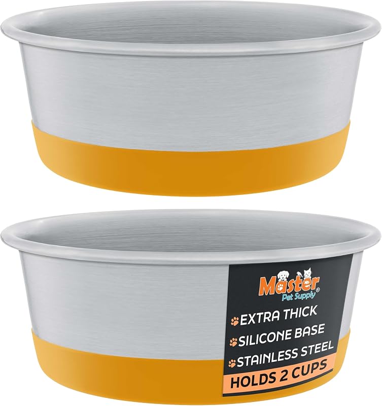 Tigelas Básicas para Cães em Aço Inoxidável Master Pet Supply com Base de Silicone, Mango Tango, Pacote com 2 de 473 mL