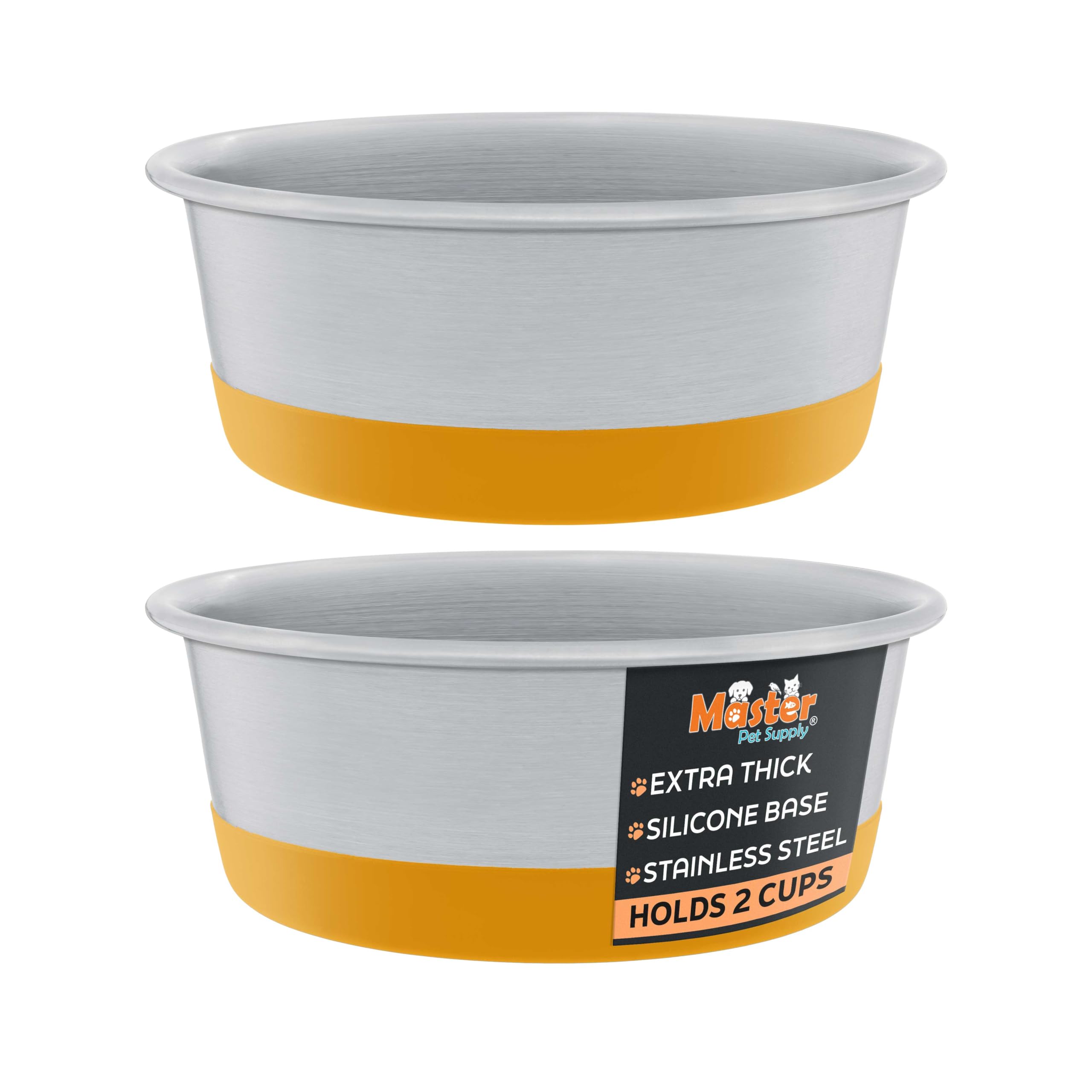 Master Pet Supply Stainless Steel Dog Bowls Set of 2 with Extra Thick Silicone Base - 2 Cup (16 oz) Mango Tango, Non-Slip, Dishwasher Safe Metal Bowls, Pet Dog Food Bowl for Dogs, Cats, Anti Rust