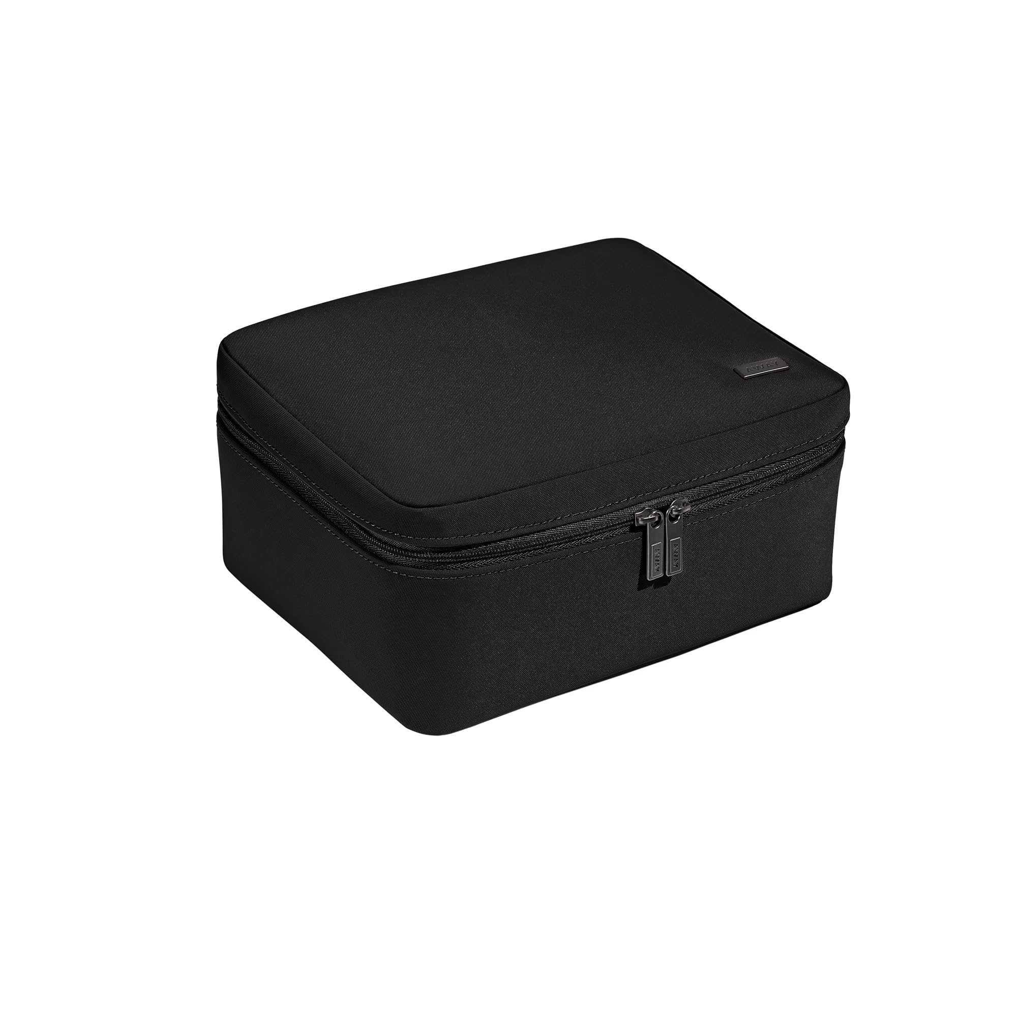 Away Cosmetics Bag, Makeup Bag with Detachable Brush Roll, Waterproof, Clear Zip Pockets, Travel Friendly, Jet Black