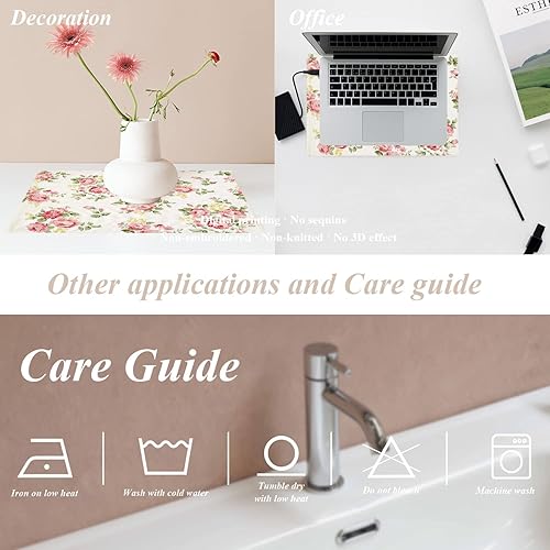 Miniatura 4 de Shrahala Hermosos manteles individuales de flores de rosa, hermosa alfombra de mesa de lino lavable con aislamiento térmico de doble cubierta para