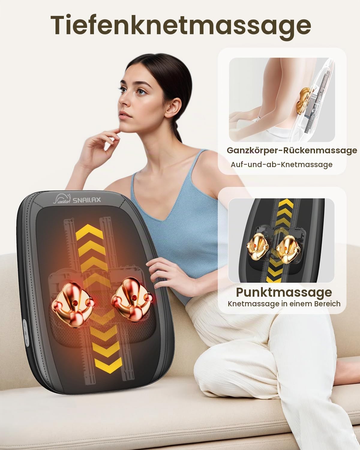Snailax Shiatsu Rückenmassagegerät mit Wärme, Massagekissen für Tiefenknetmassage Entspannung, tragbares Massagegerät für Rücken und Nacken, Geschenke
