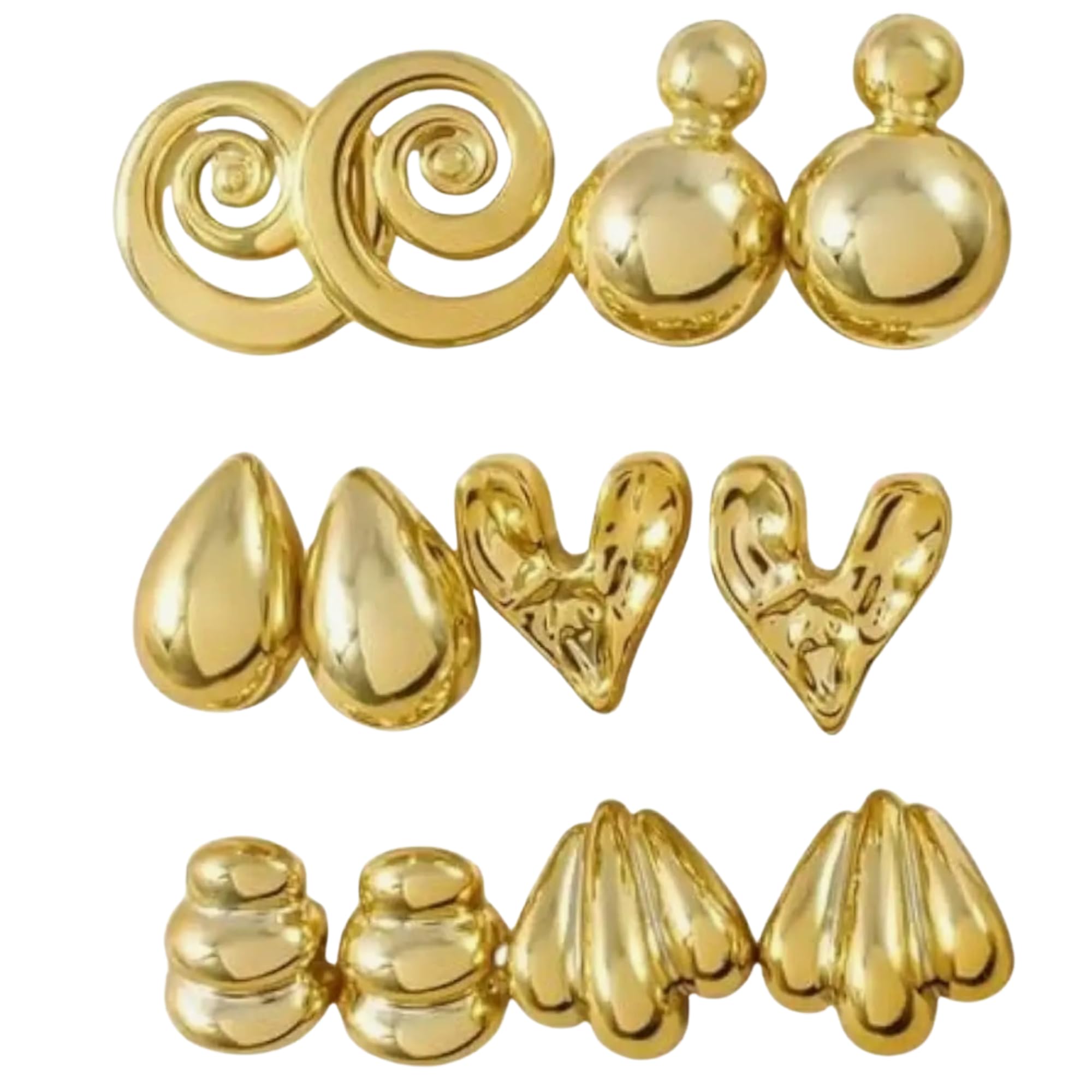 6 Pairs Hoop Earrings Set for Women & Girls | Korean Style Anti Tarnish Gold Plated Earrings Combo | Fancy Stud & Hoop Earrings | Lightweight Fashion Jewelry-image-20
