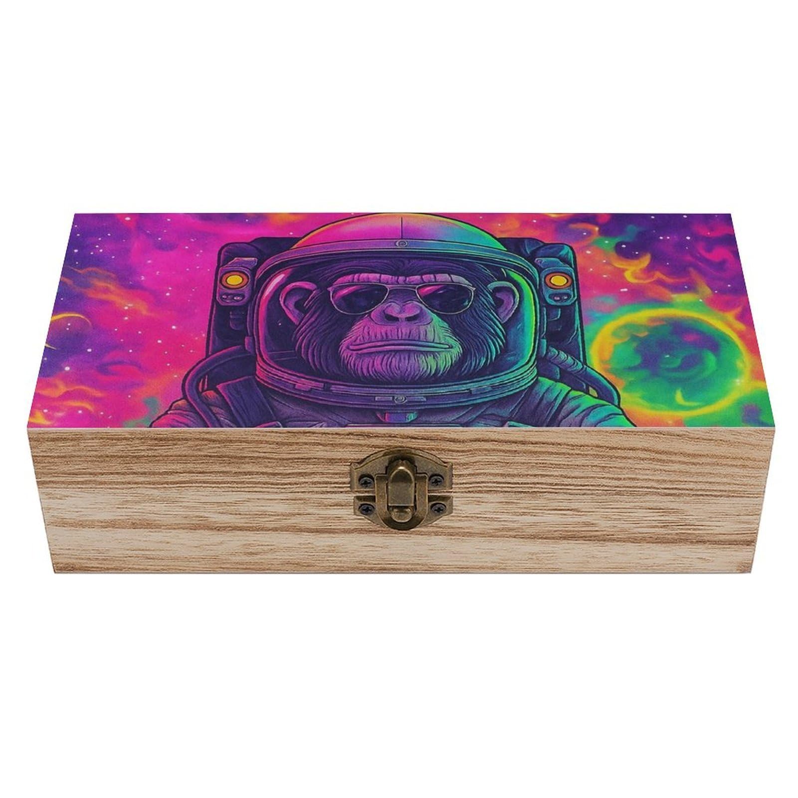 Oudrspo Astronaut Monkey Retro Wooden Storage Box Keepsake Jewelry Decorative Art Storages Box Gift Boxs