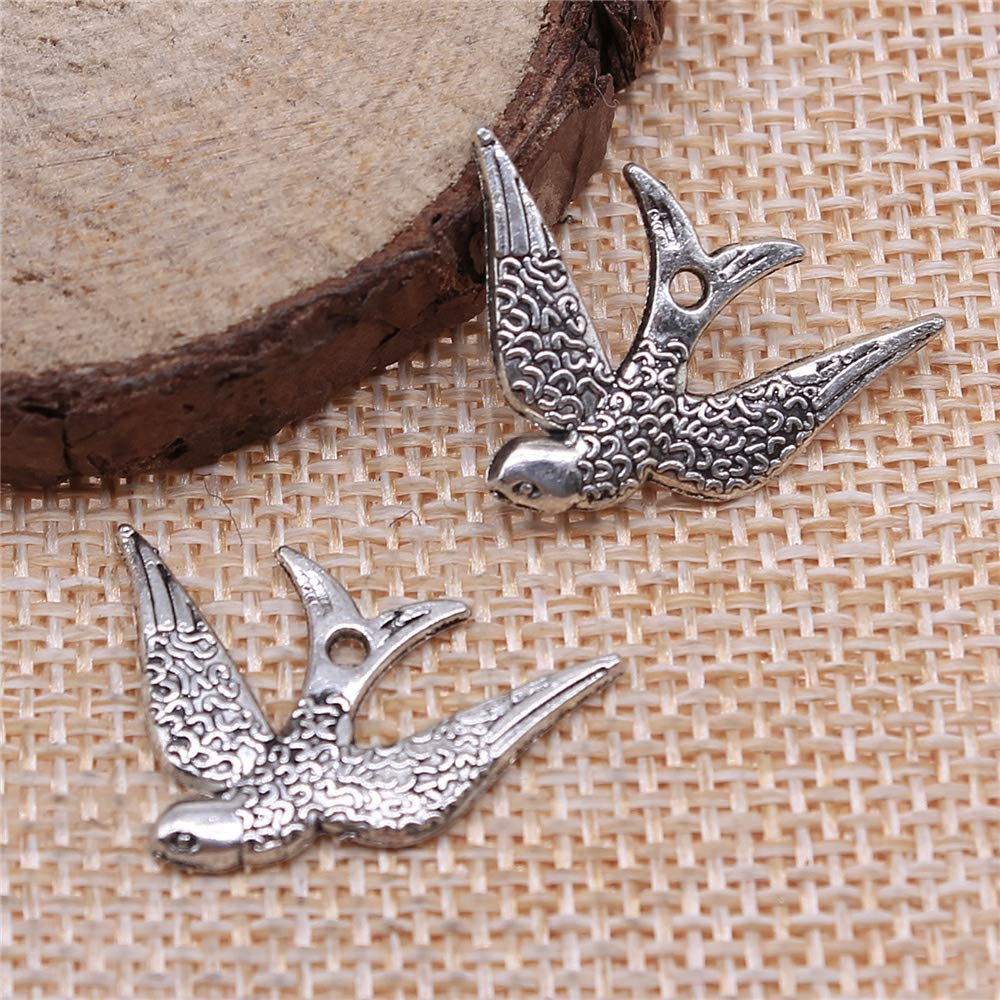 honggui1111-30pcs 25x17mm golondrina pájaro colgantes tragar pájaro colgantes (plata antigua)