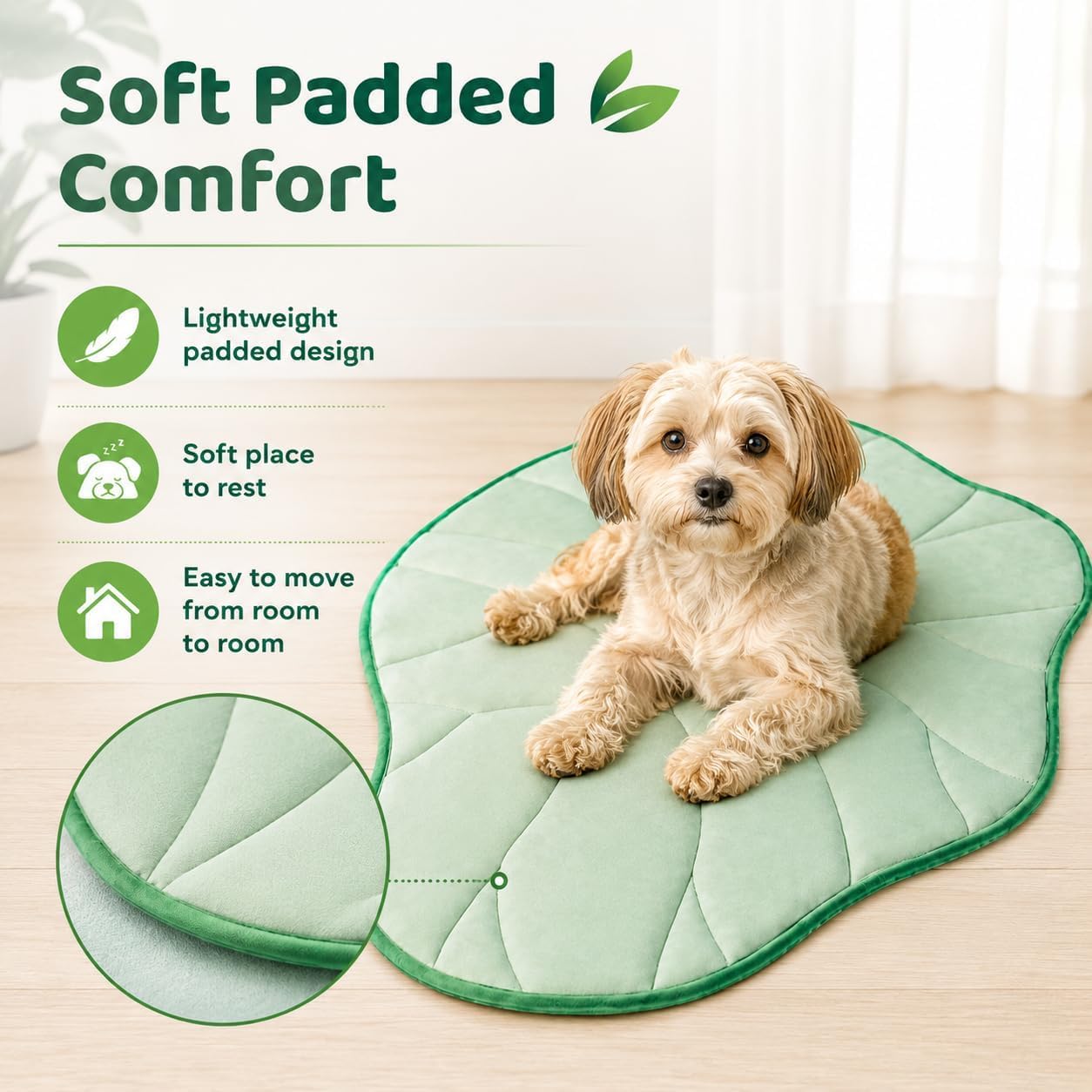 Hunde Kühlmatte für Hunde und Katzen, Blattform Haustier Kühlkissen mit Eisseide Oberfläche, weiche Sommer Kühlmatte für Haustierbett, Kiste, Sofa, Boden und Autositz – waschbar, faltbar (Grün 150cm)
