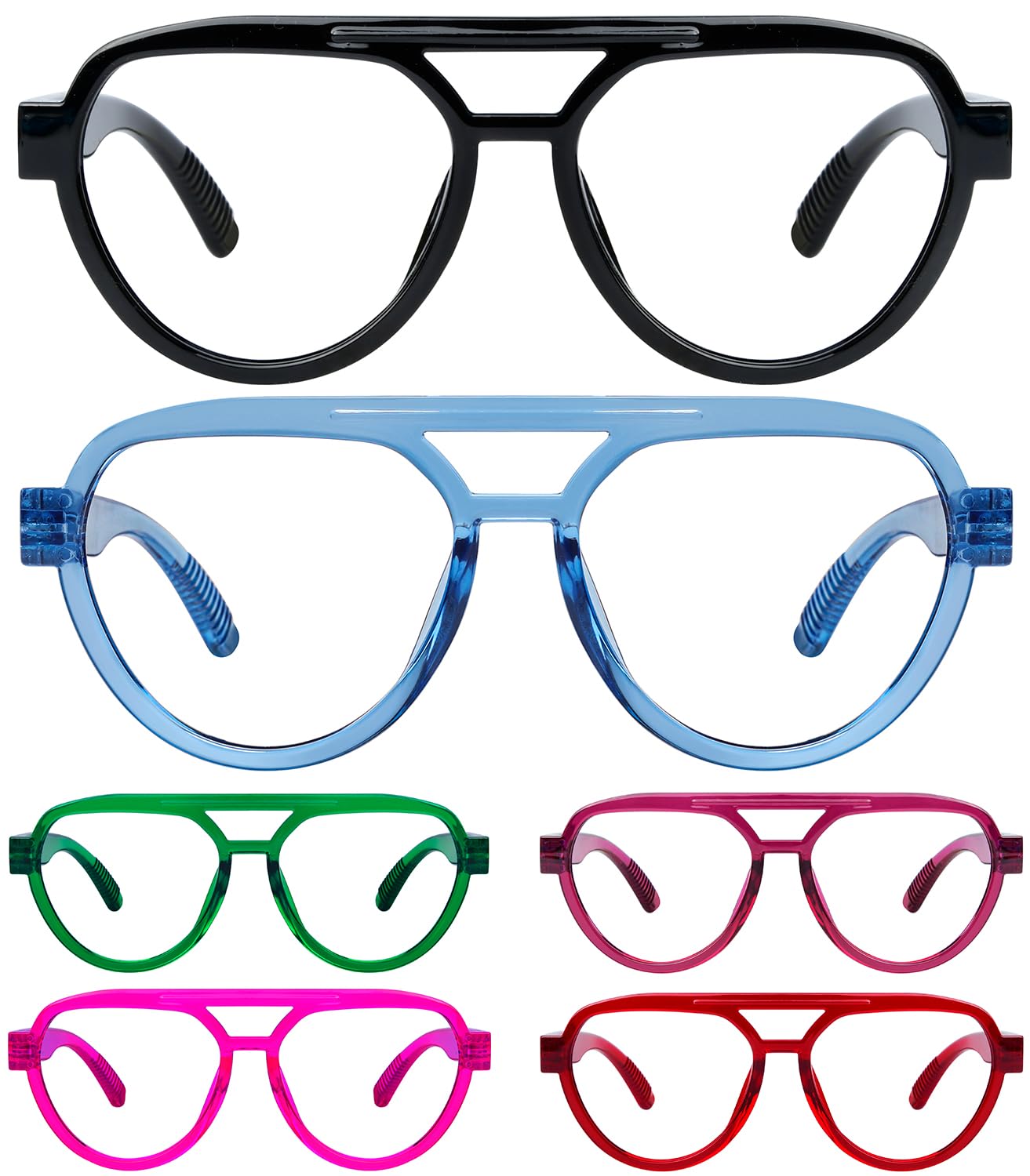 GTSY 6-Pack Women's Pilot Reading Glasses with Screwless Spring Hinges Oversized Ladies Readers +3.0