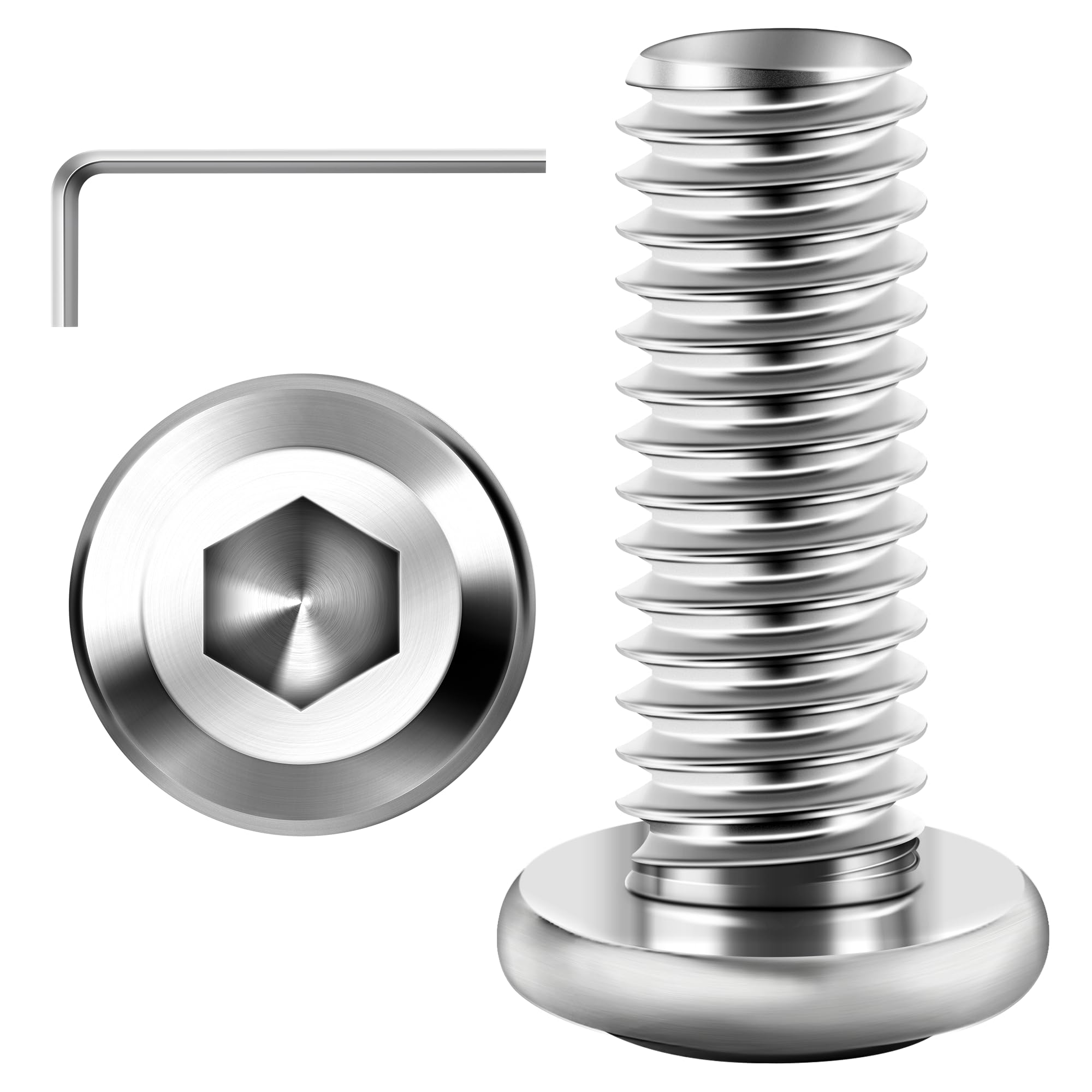 Mywish 30Pcs M8 x 20mm Flat Head Hex Socket Cap Screws, M8x1.25 Bolt, 304 Stainless Steel Furniture Screws, Full Thread, Bright Finish & Hex Spanner