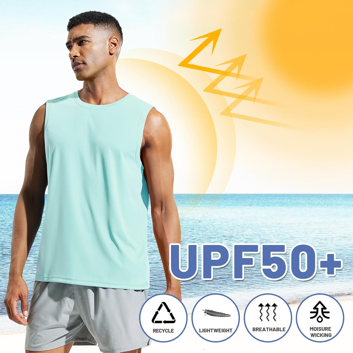 MIER Men's Workout Tank Tops UPF 50+ Swim Shirts Quick Dry Running Sleeveless UV Protection Muscle Tees - Image 5