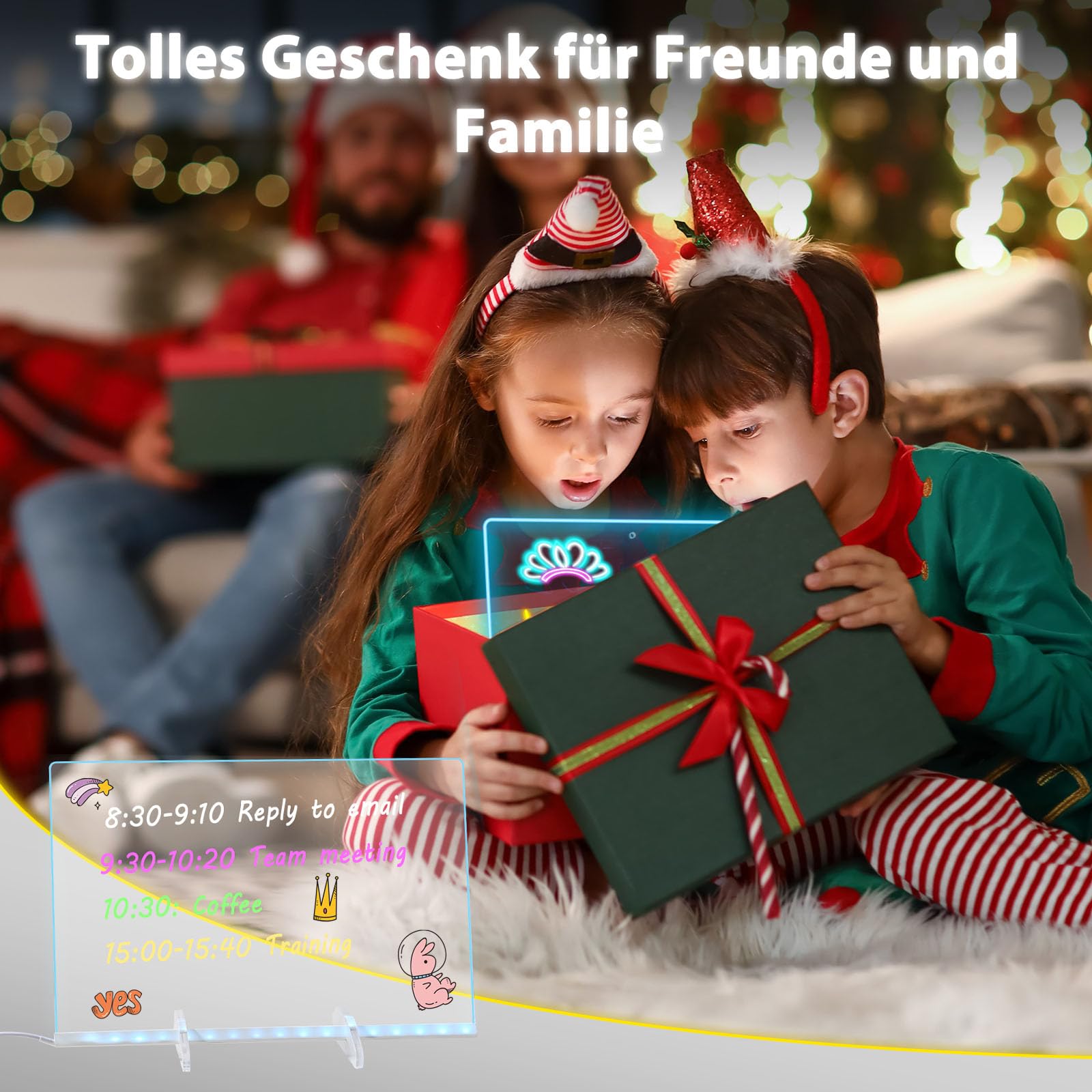 BlueSwan Led Zeichenbrett, Spielzeug für Kinder mit 12 Farben Einstellbar 7 Licht Modi, Komplettset inkl, Ständer & Kette, Abwischbar für Maltafel Zaubertafel, kreatives Geschenk, Memo, Café, Zuhause