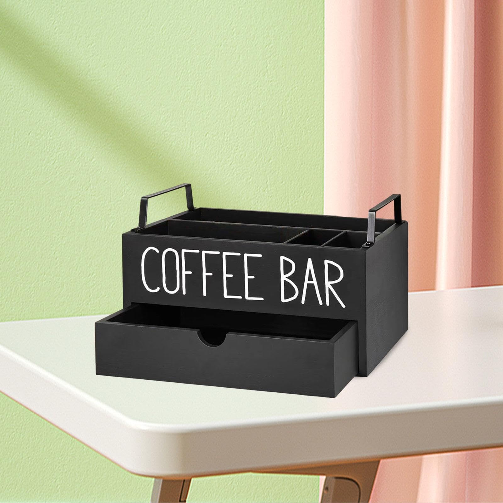 Homyl Coffee Station Organizer Holz Kaffeezubehör Organizer Kaffee Bar Accessoires Tee Beutel Halter mit Unterteilung für Küche Frühstücksraum, Style C