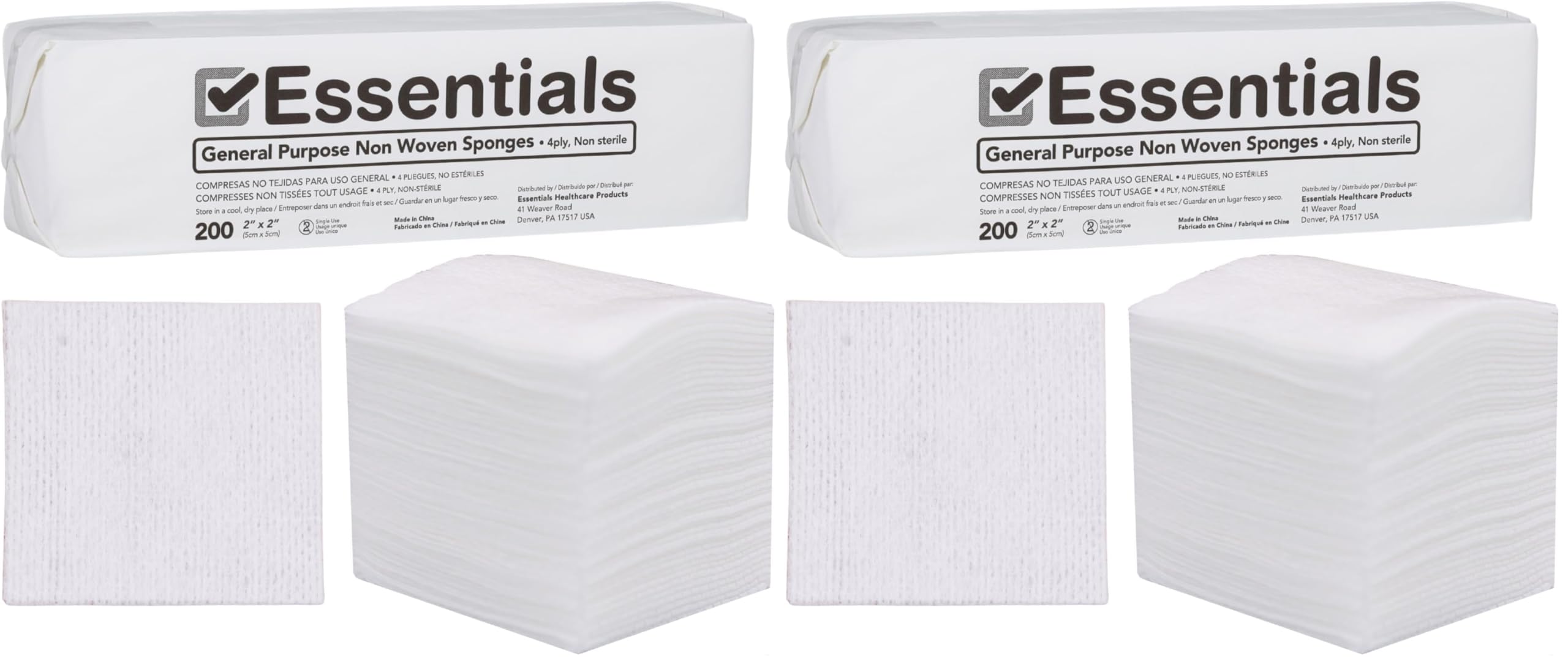 Essentials 2" x 2" Non-Woven Sponges, 4-Ply, Non-Sterile, Low-Lint, 200 Ct — Amazon image 10