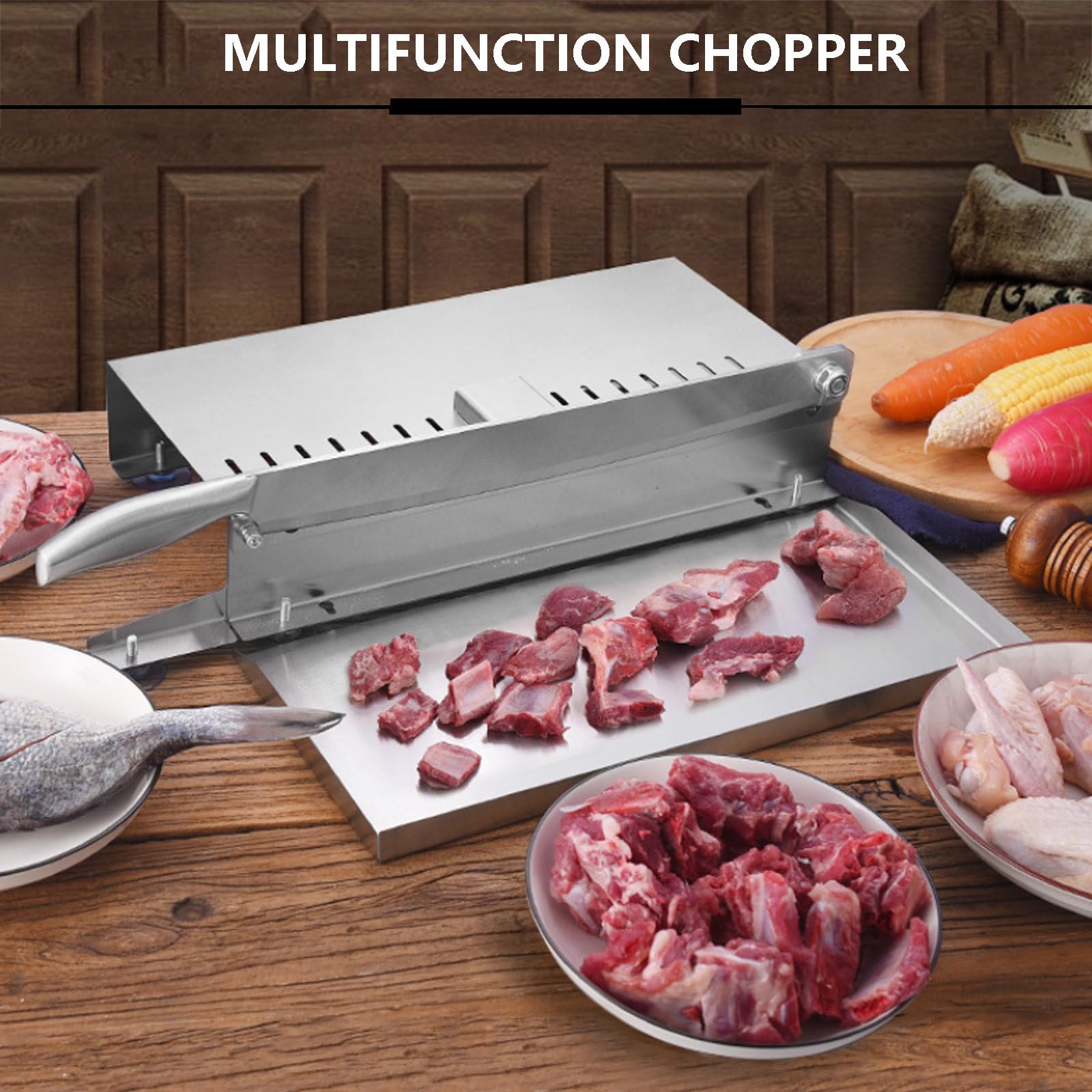 Affettatrice Multifunzione per Carne con 5 Piccoli vassoi, tritacarne Manuale per Costine con Impugnatura ergonomica in Acciaio Inossidabile e Grande banco da Lavoro per Carne secca, p,