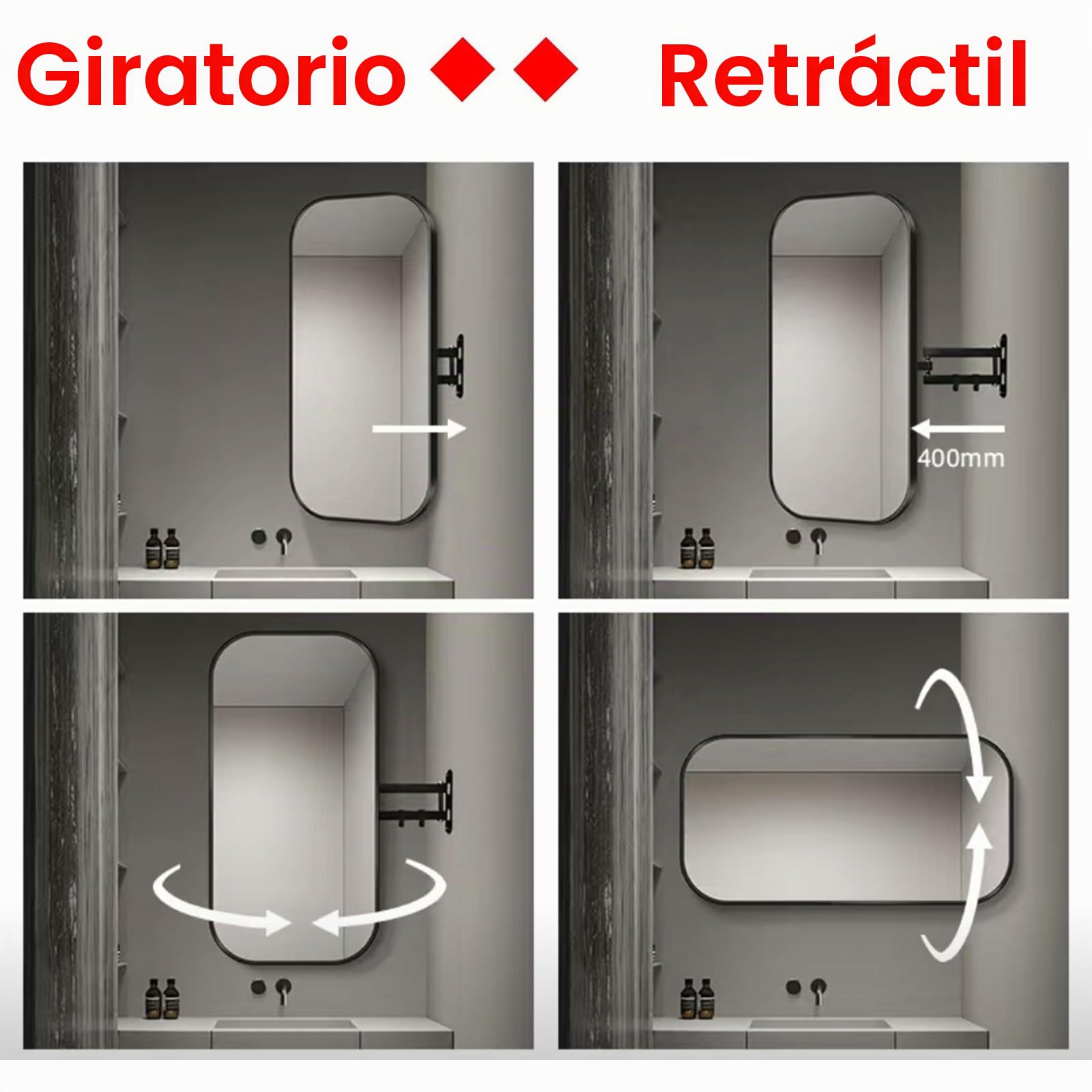Espejo De Pared De Esquina Giratorio, Espejo De Baño Con Rotación De 360°, Espejo Decorativo Con Marco De Metal, Espejo De Maquillaje, Marco De Aluminio, HD, A Prueba De Explosiones ( Size : 40x70cm )