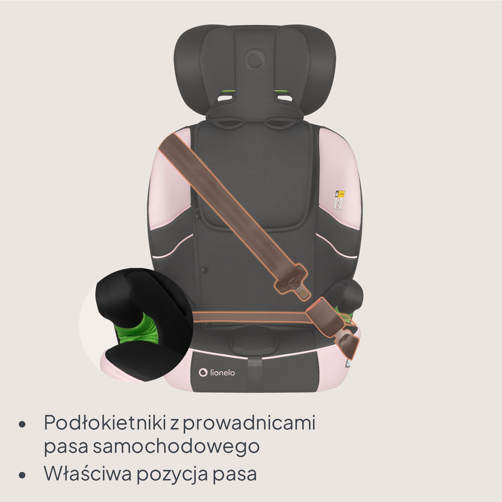 LIONELO LEVI FIX I-SIZE Dziecięcy Fotelik Samochodowy 76-150 cm do 36 kg, Grupa 1 2 3, Ochrona Boczna, 10 stopni Regulacji Zagłówka, Montaż ISOFIX i pas Top Tether, R129 i-Size