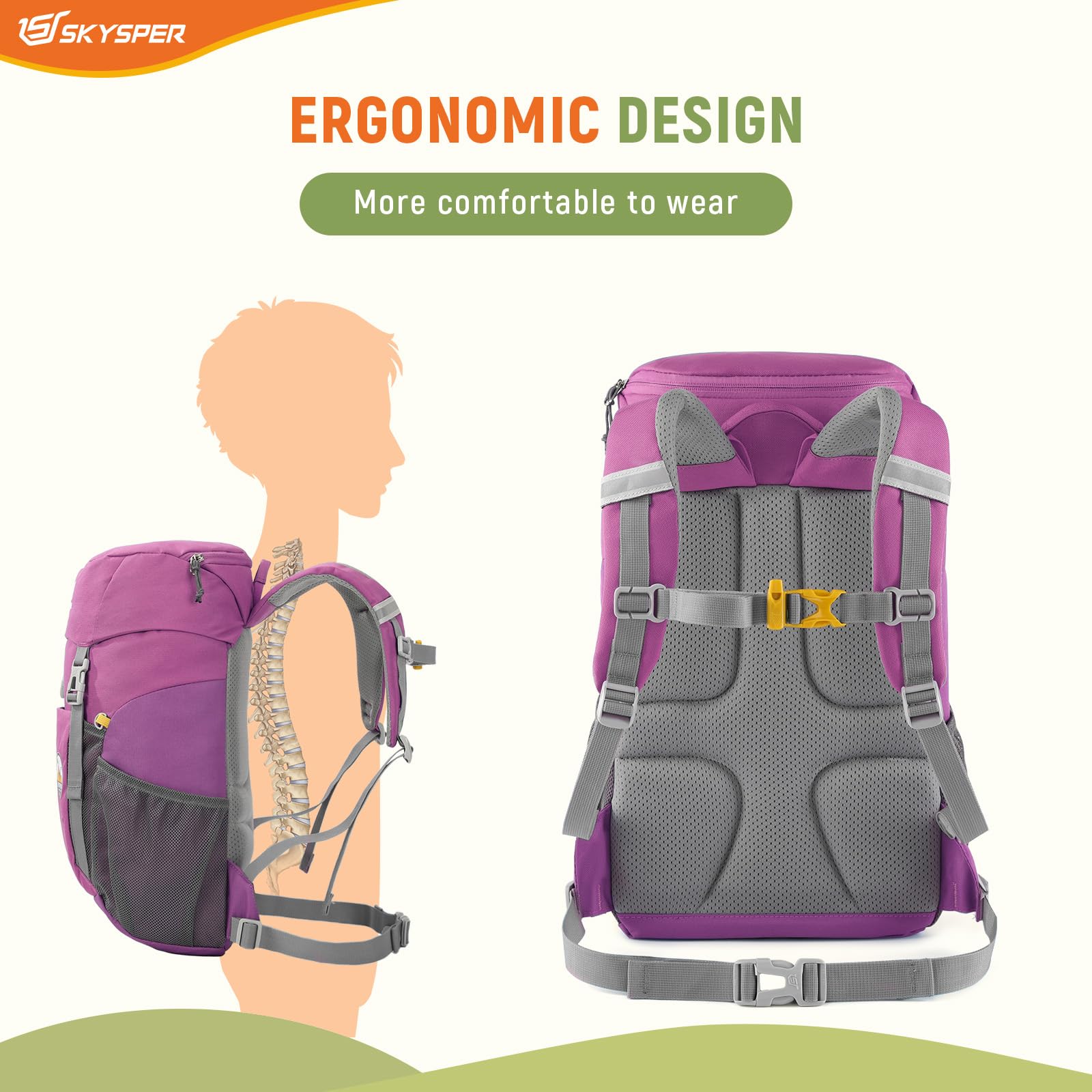 SKYSPER Sac à Dos Enfant 15L Cartable Maternelle pour Fille Garçon Grande Capacité Sac Maternelle Garçon pour Randonnée Voyager école 6-12 ans