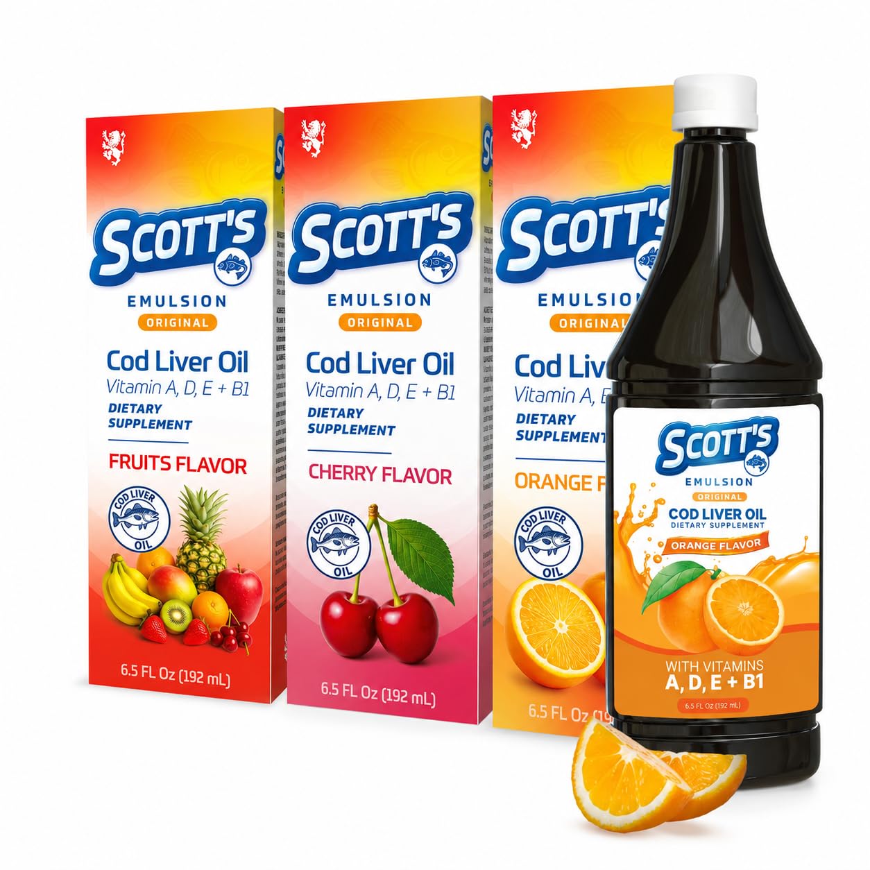 Cod Liver Oil | 3 Flavors | 6.5 fl oz | 3-Pack Orange, Fruit Punch, Cherry 6.5 Fl Oz (Pack of 3)