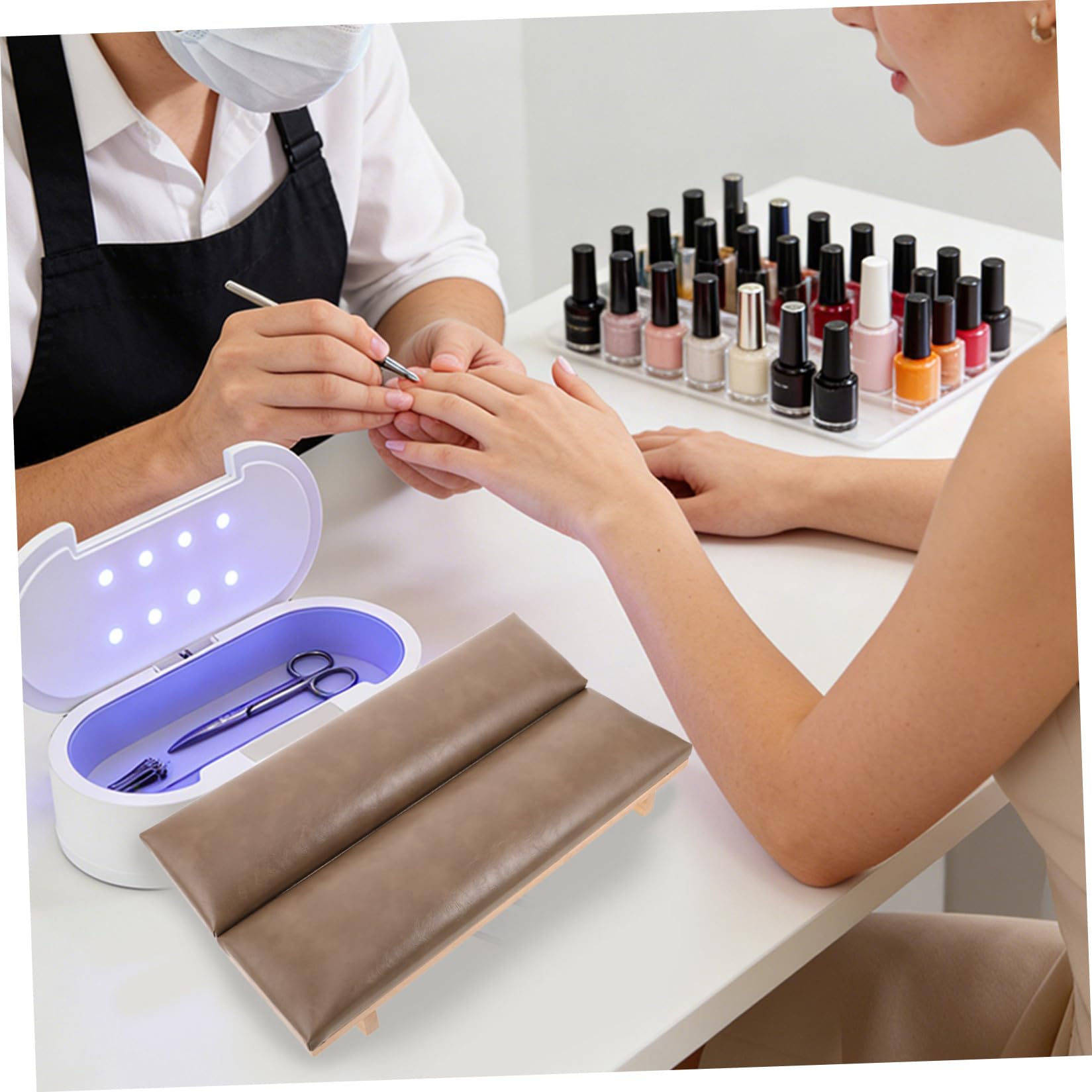 Cojín para Reposamanos con Uñas Pu Madera 40x10x9 Cm | Salón de Uñas y Espacio Profesional, Soporte Estable y Cómodo, Fácil de Limpiar