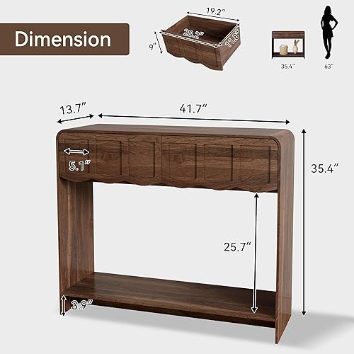 Miniatura 2 de Mesa consola con 2 cajones, mesa de entrada moderna de mediados de siglo de 42 pulgadas con estantes de almacenamiento abiertos, mesa de sofá detrás
