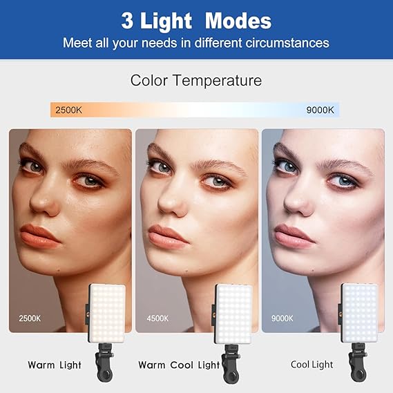 Selfie Light, Phone Light with Front & Back Clip, 60 LED Portable Light with 3 Modes, 5000mAh Rechargeable Video Light for Phone, iPhone, IPad, Laptop, TikTok, Makeup, Live Stream, Vlog(Black)