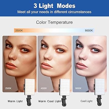 Selfie Light, Phone Light with Front & Back Clip, 60 LED Portable Light with 3 Modes, 5000mAh Rechargeable Video Light for Phone, iPhone, IPad, Laptop, TikTok, Makeup, Live Stream, Vlog(Black)