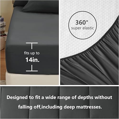 Miniatura 5 de CozyLux Juego de edredón Queen - Juego de cama de 7 piezas en una bolsa, color gris oscuro, juegos de ropa de cama Queen con edredón acolchado para