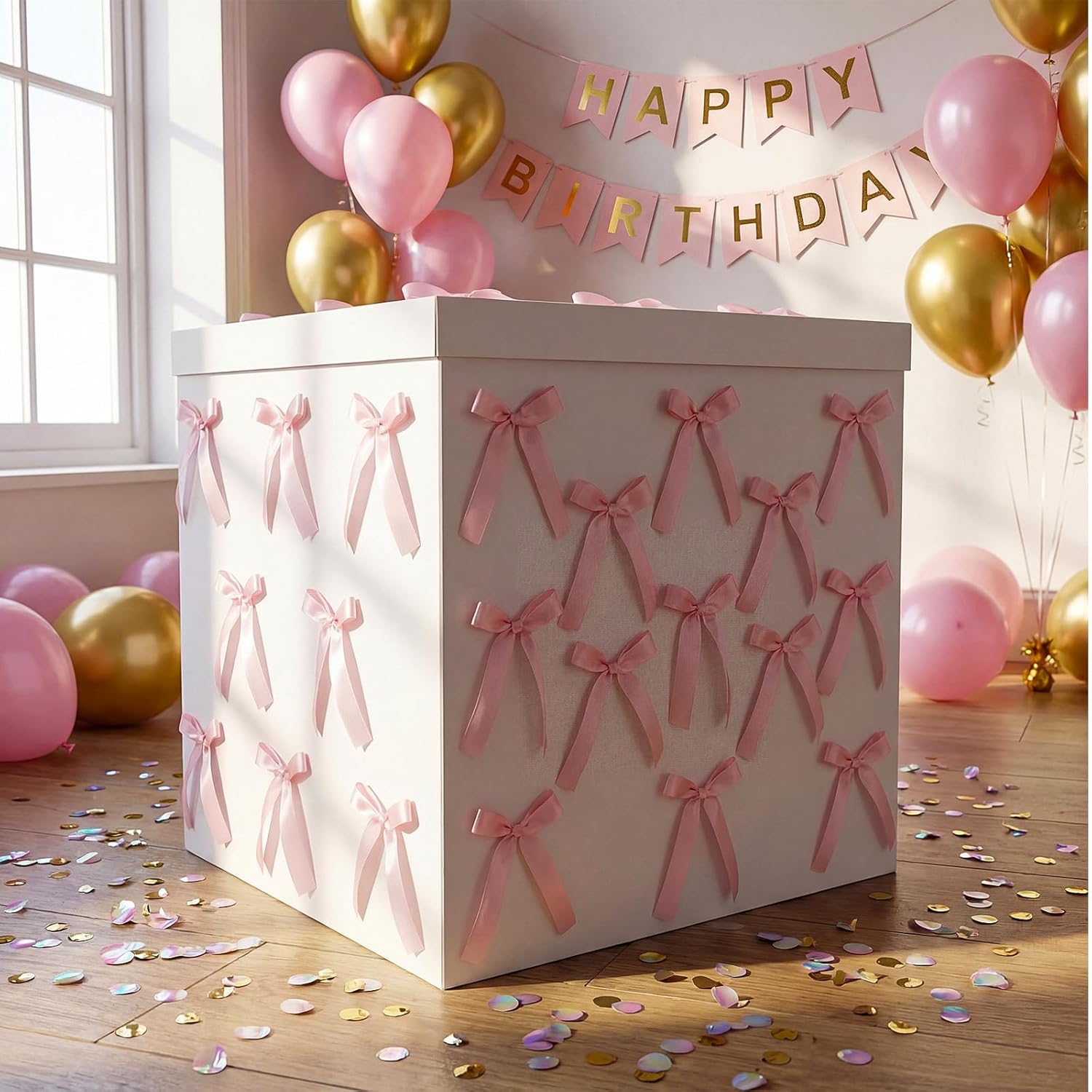 Kolldenn Extra Large Gift Box with Lid-giant, 28x28x28 Jumbo White Gift Boxes with Bow and Ribbon for Gender Reveal Big Present Birthday Special Celebrations Anniversaries Wedding Party Decor(Pink)