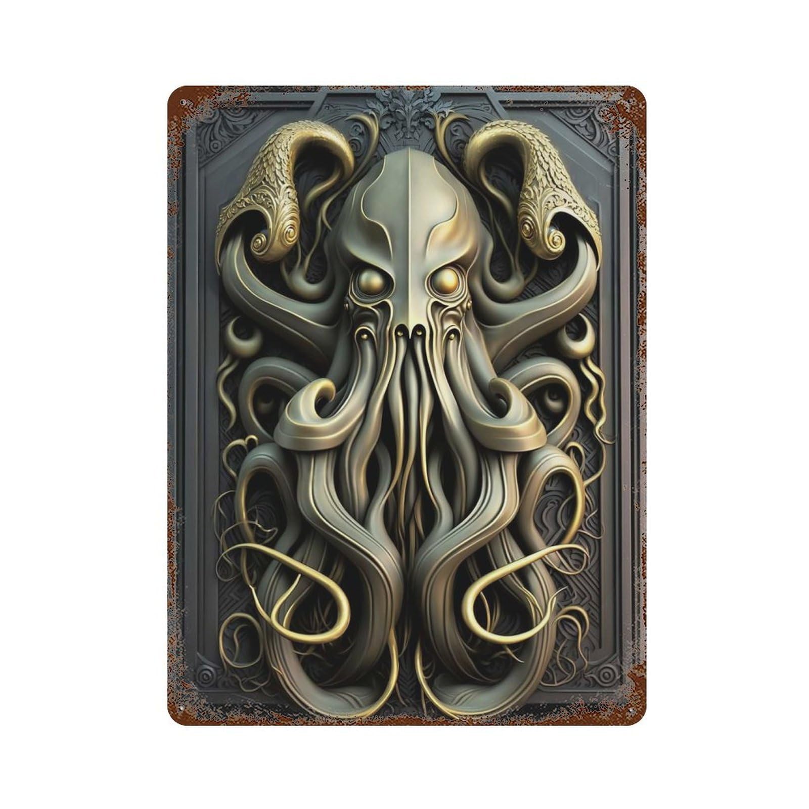 Kraken Regal Abyss Distressed Metal Wall Sign 15.7"x11.8", Ideal for Patio, Garden Room And Bar Decor