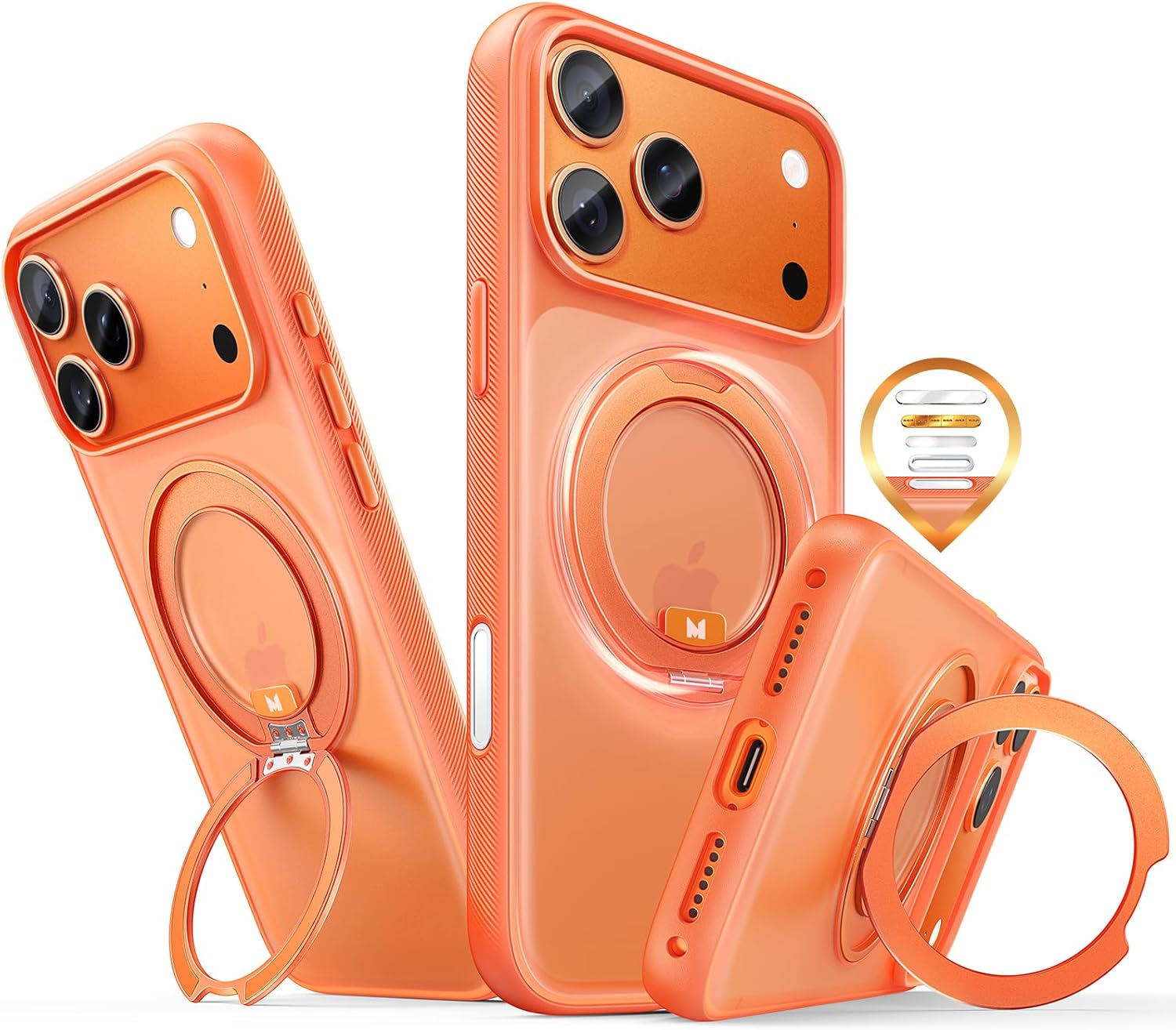 Maledan 360 Spin Magnetic Stand for iPhone 17 Pro Max Case,Stable & Non-Loose Design [Compatible with Mag Safe] [Military Grade Drop Protection] Camera Control Slim Translucent Case 6.9 inch Orange