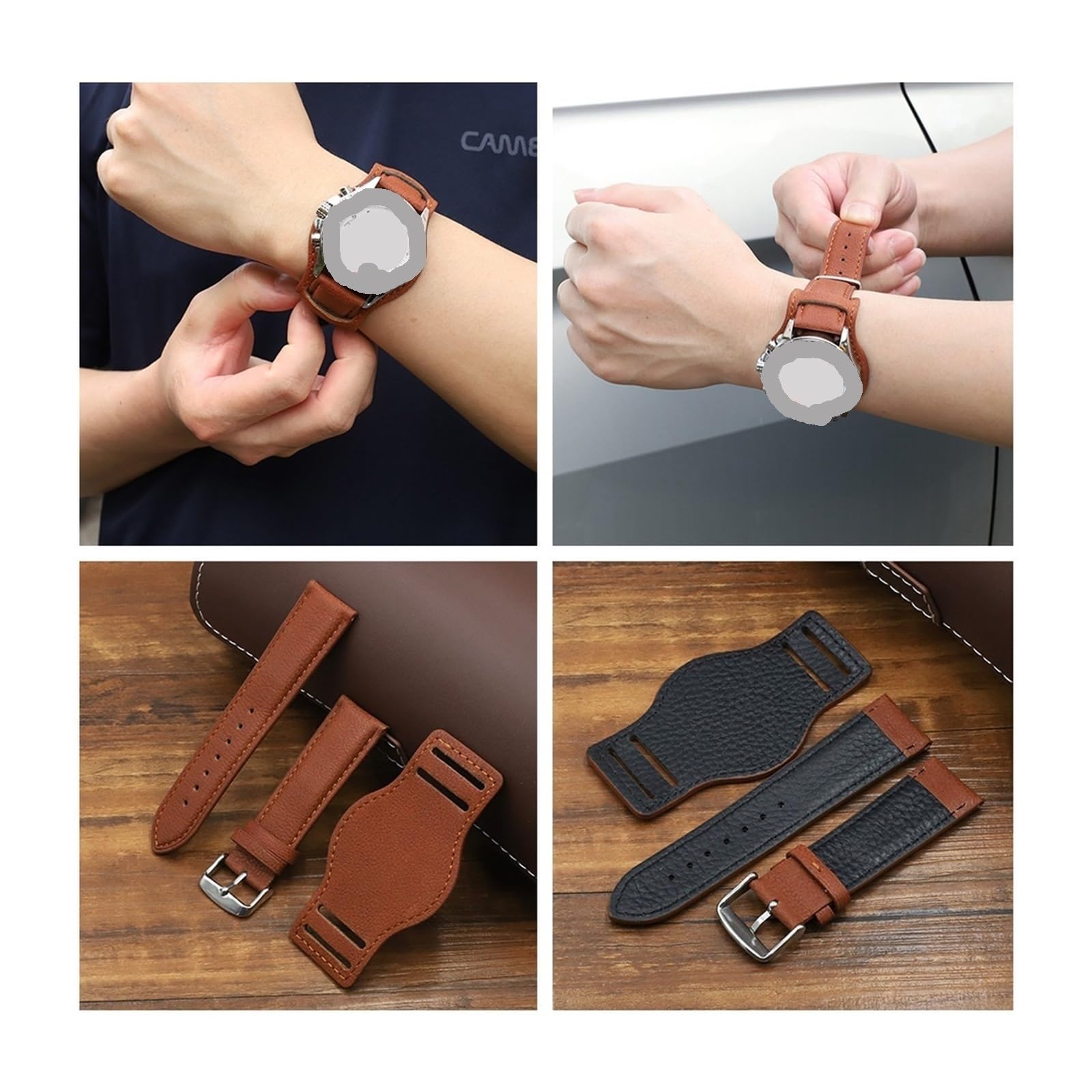 Klassische 70er Jahre Leder Uhrenarmband Ersatzband Vintage Retro Echtleder Uhrenarmband 18 20 22mm (Coffee,18mm)