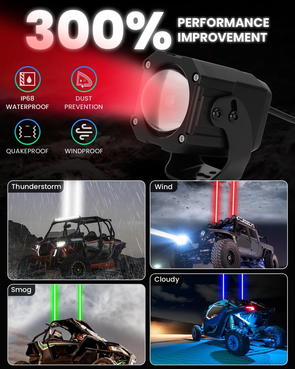 Whipless LED Whip Lights, 2 PCS Whip Lights Spot Beam with Installation Bracket, RGBW Chasing Modes Fit for 1.5''-2'' Roll Cage, Whip Lights for Polaris RZR, Can-Am Maverick X3, UTV, ATV, SXS, Truck